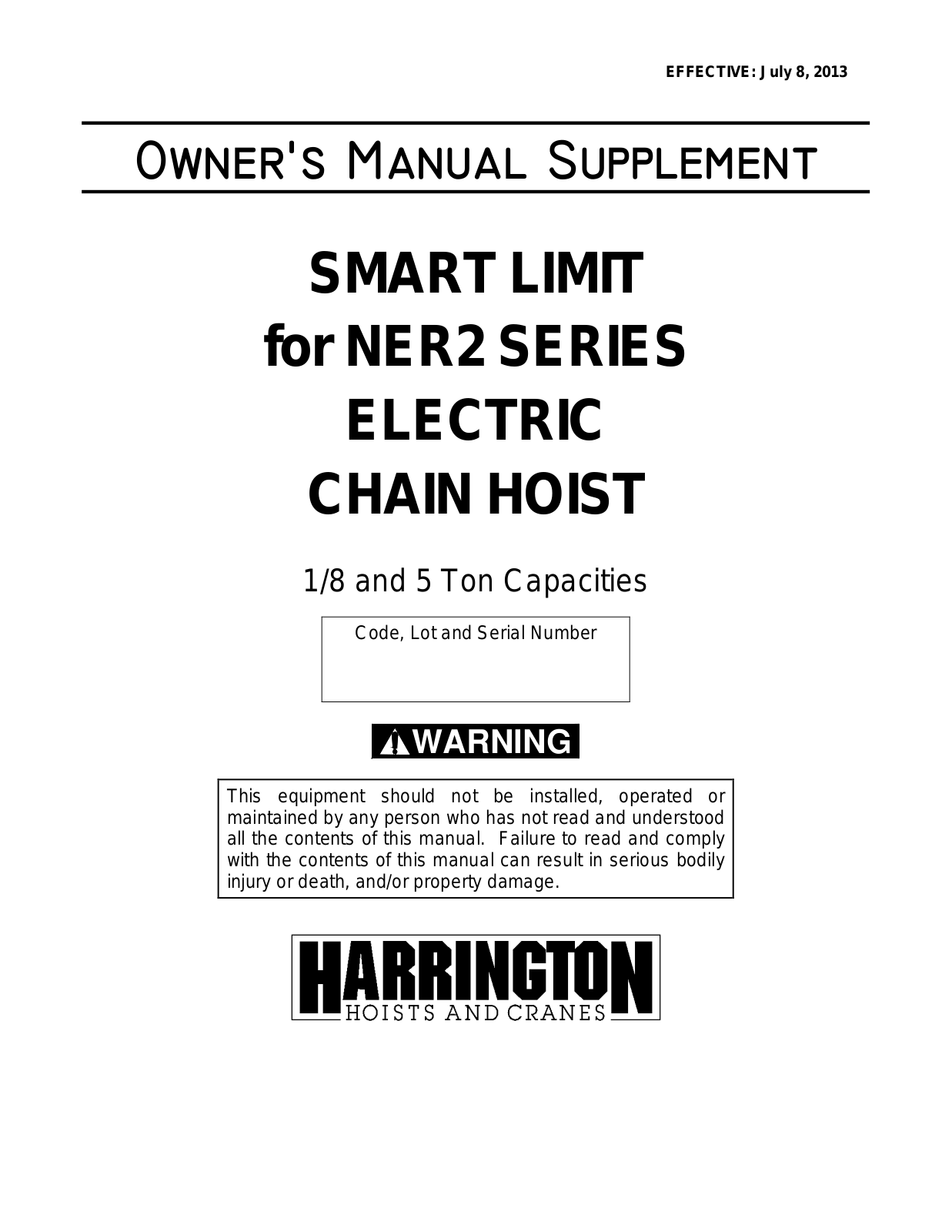 Harrington Hoists NER2 User Manual