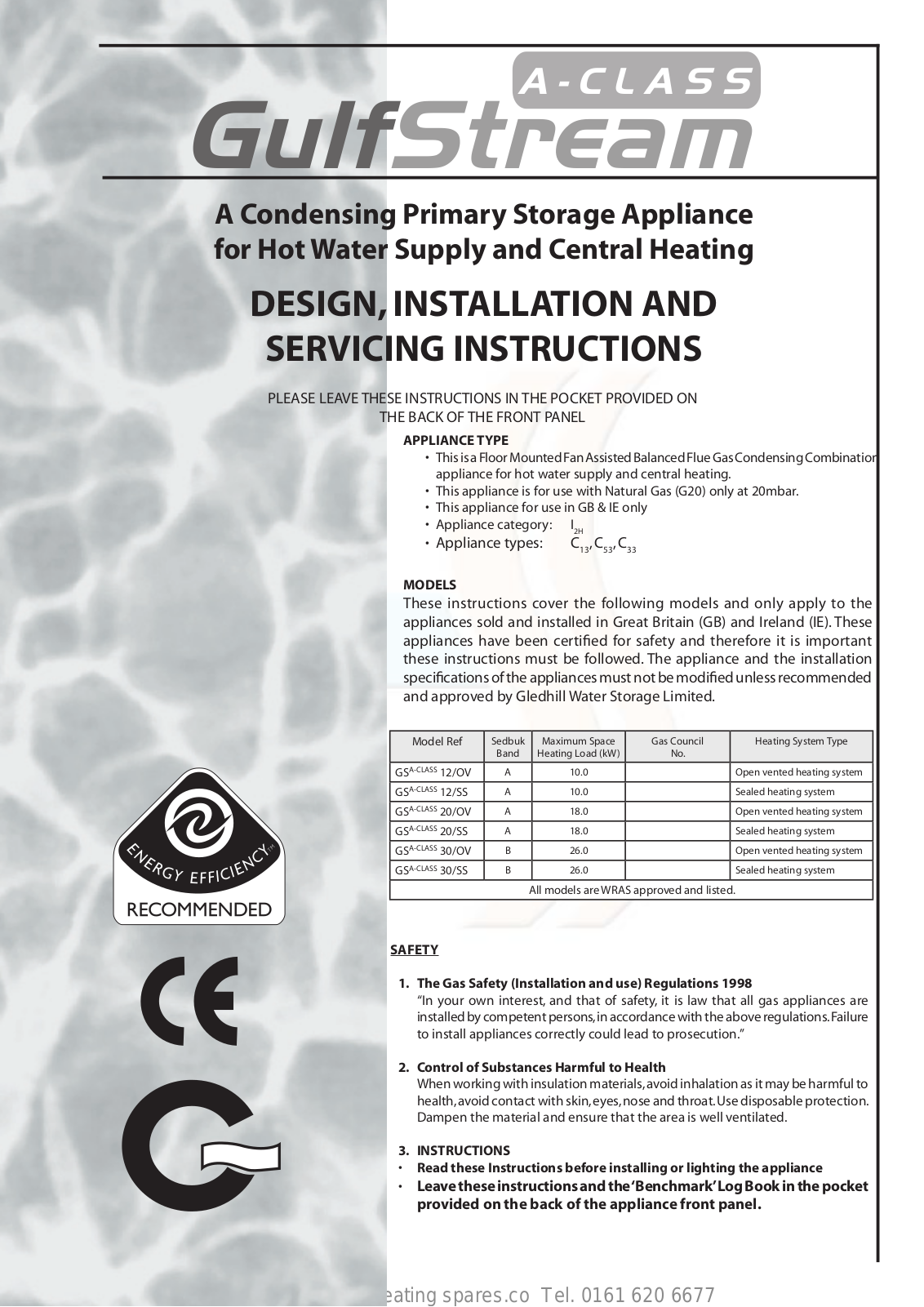 Gulfstream GS A-Class 12/OV, GS A-Class 12/SS, GS A-Class 30/OV, GS A-Class 30/SS, GS A-Class 20/OV Design, Installation & Servicing Instructions