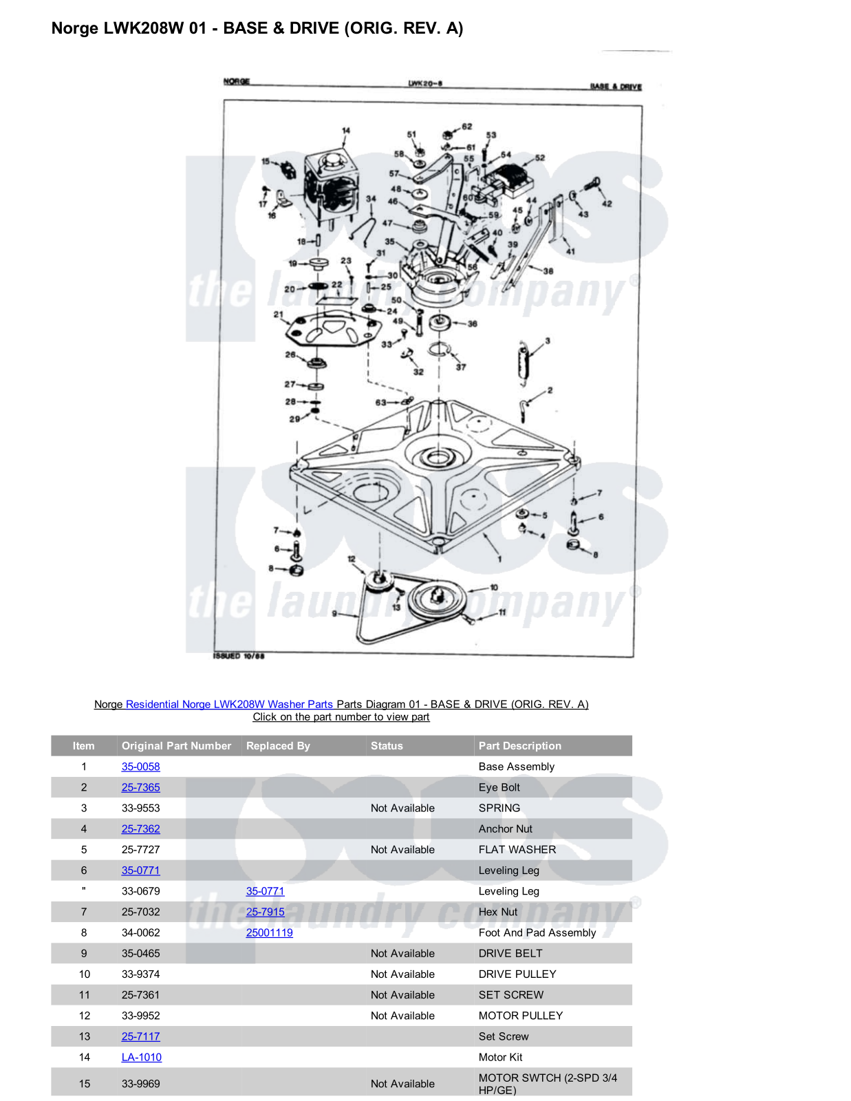 Norge LWK208W Parts Diagram