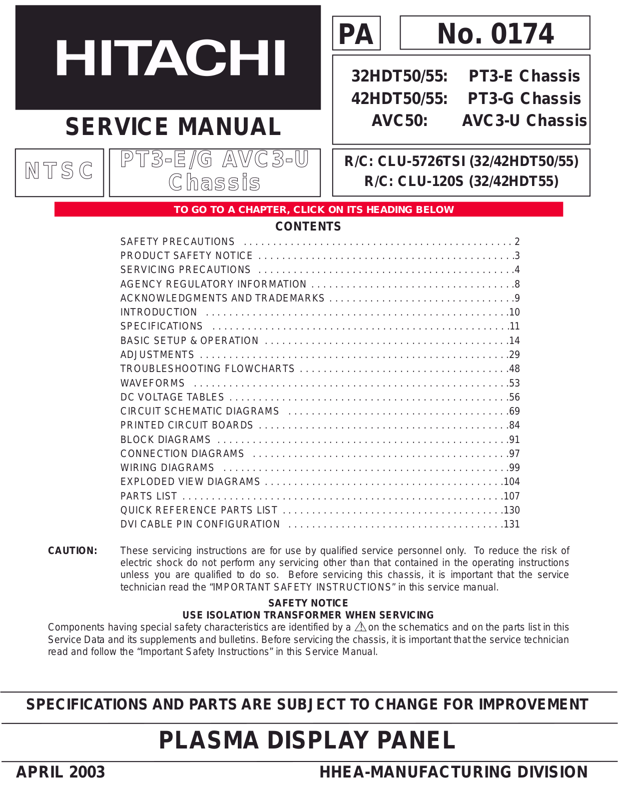 Hitachi 32HDT50/55, 42HDT50/55 Schematic