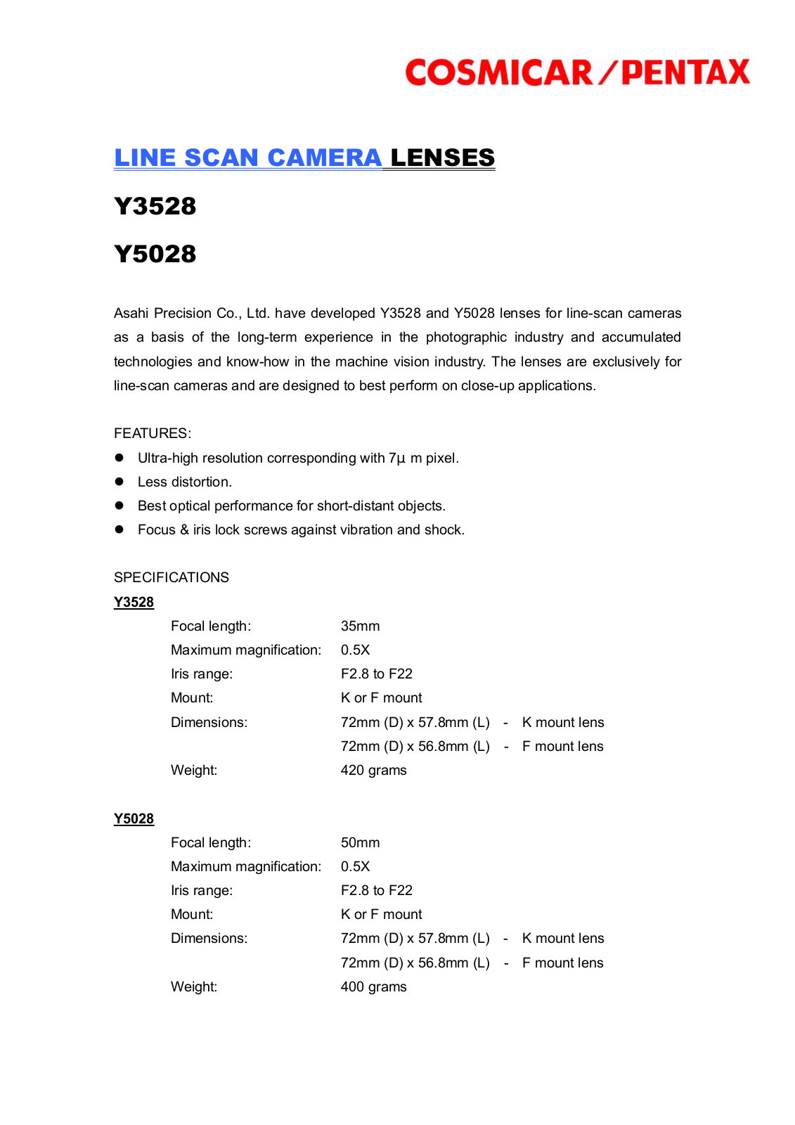 Pentax Y3528 User Manual