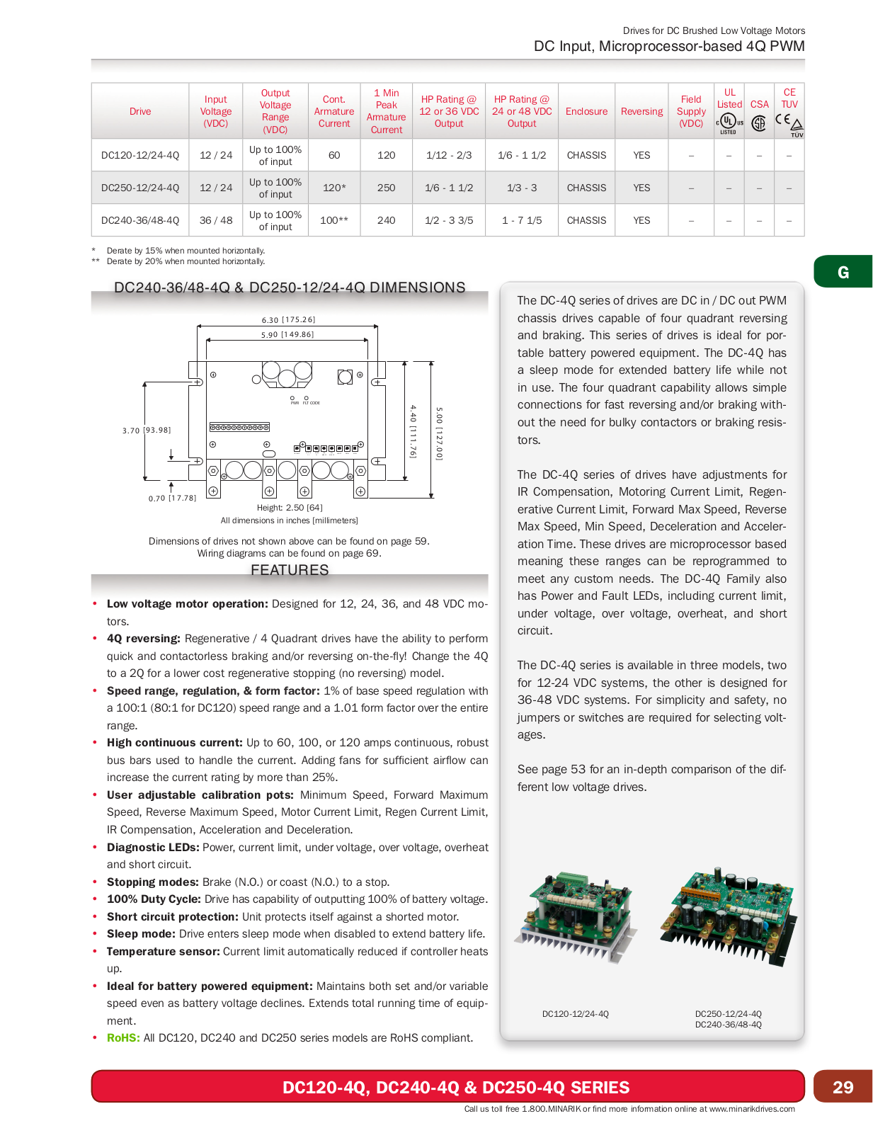 Minarik Drives DC120-4Q SERIES, DC240-4Q SERIES, DC250-4Q SERIES Catalog Page