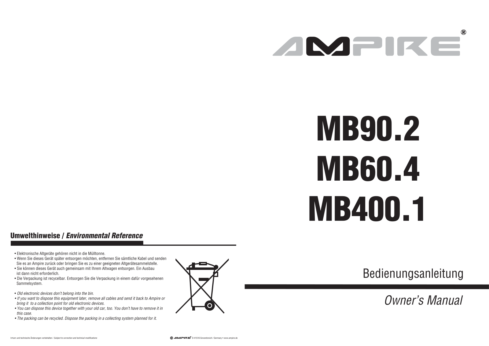 Ampire MB400.1, MB60.4, MB90.2 User manual - ManualMachine.com
