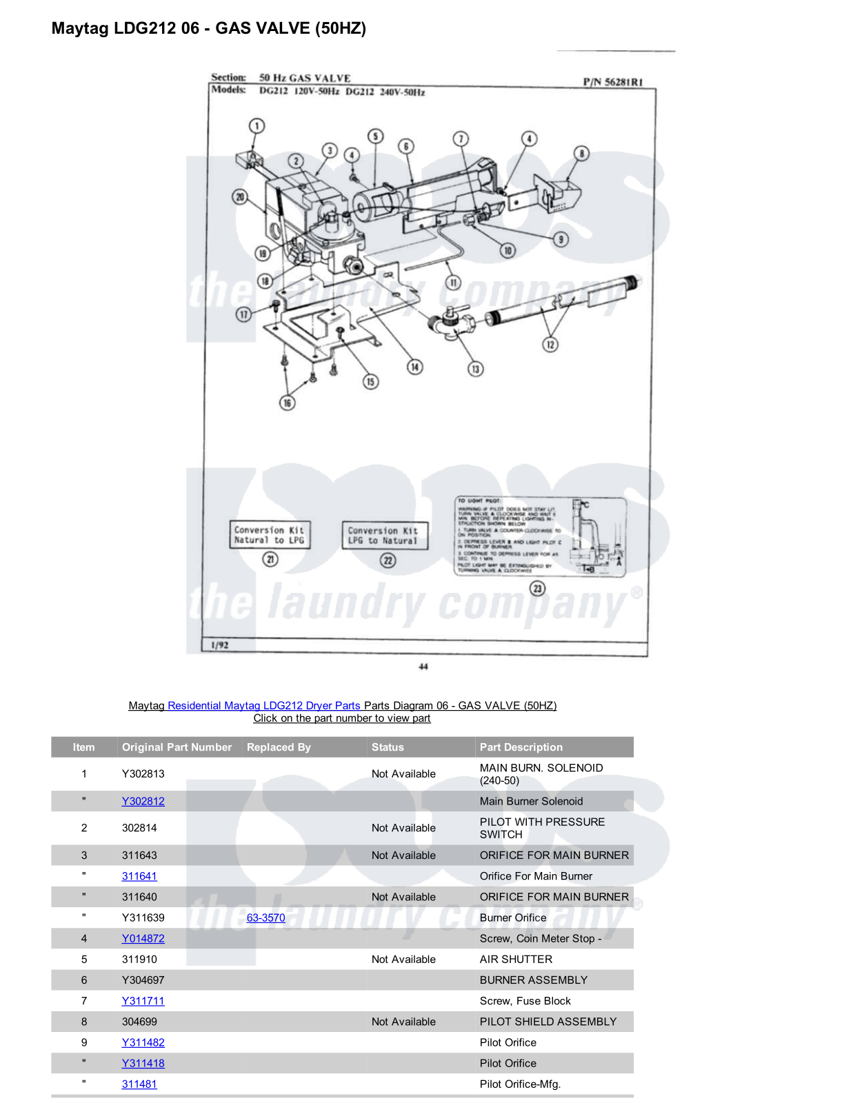 Maytag LDG212 Parts Diagram