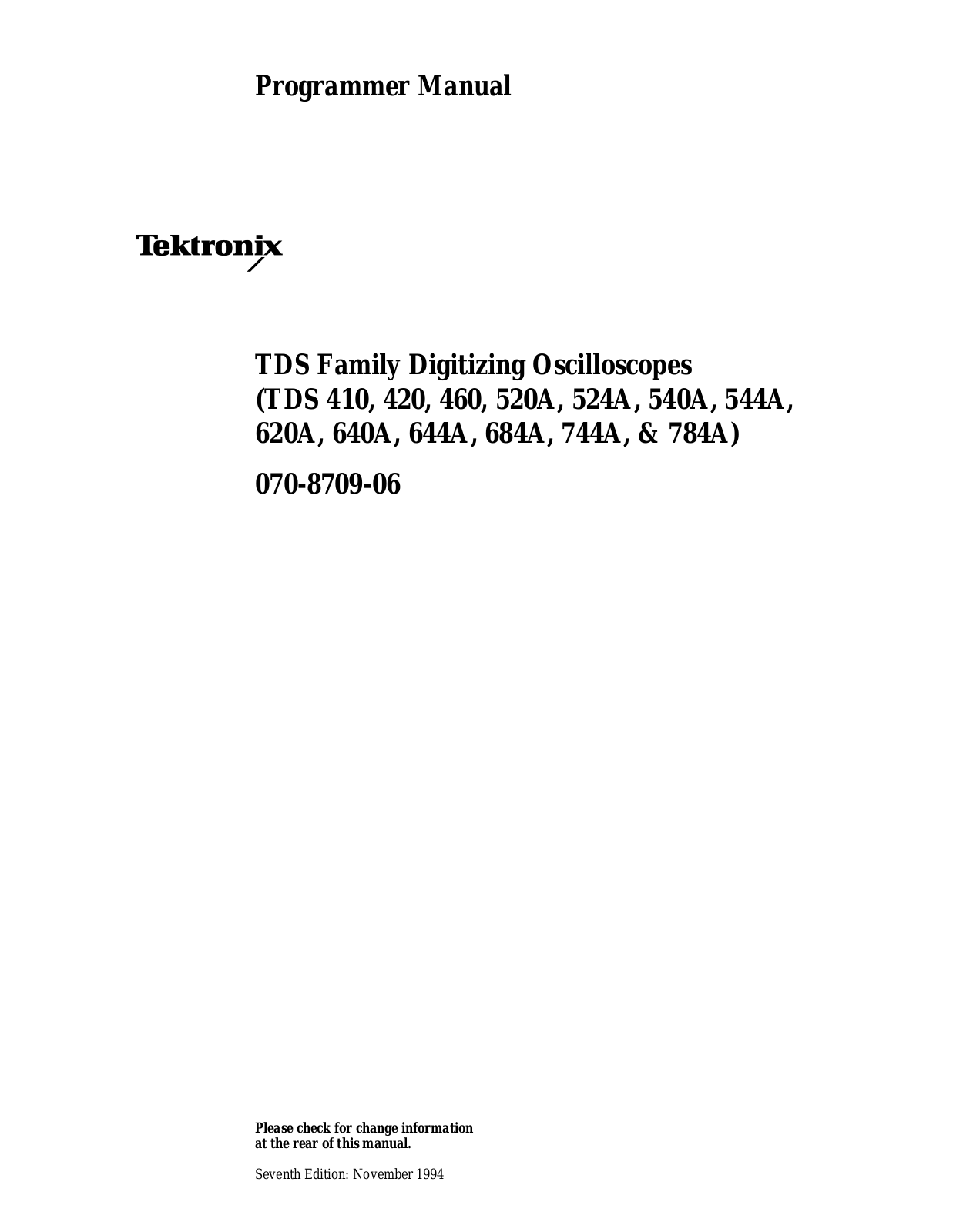 Tektronix TDS 460, TDS 420, TDS 410, TDS 544A, TDS 540A User Manual