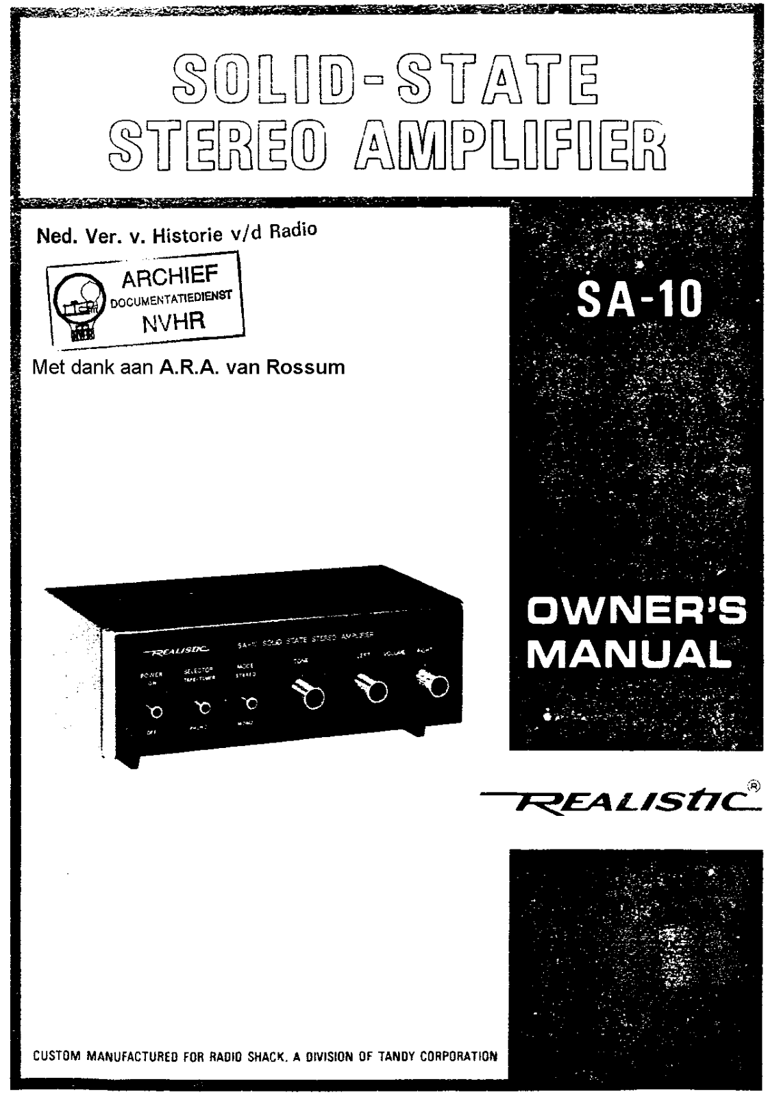 Realistic   RadioShack SA-10 Owners Manual