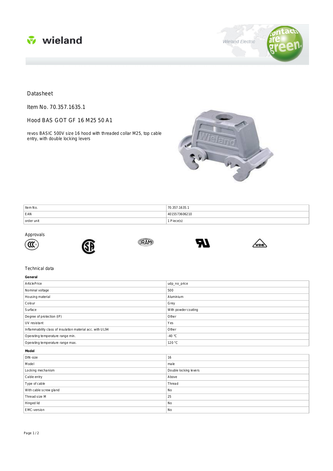 Wieland 70.357.1635.1 Data Sheet