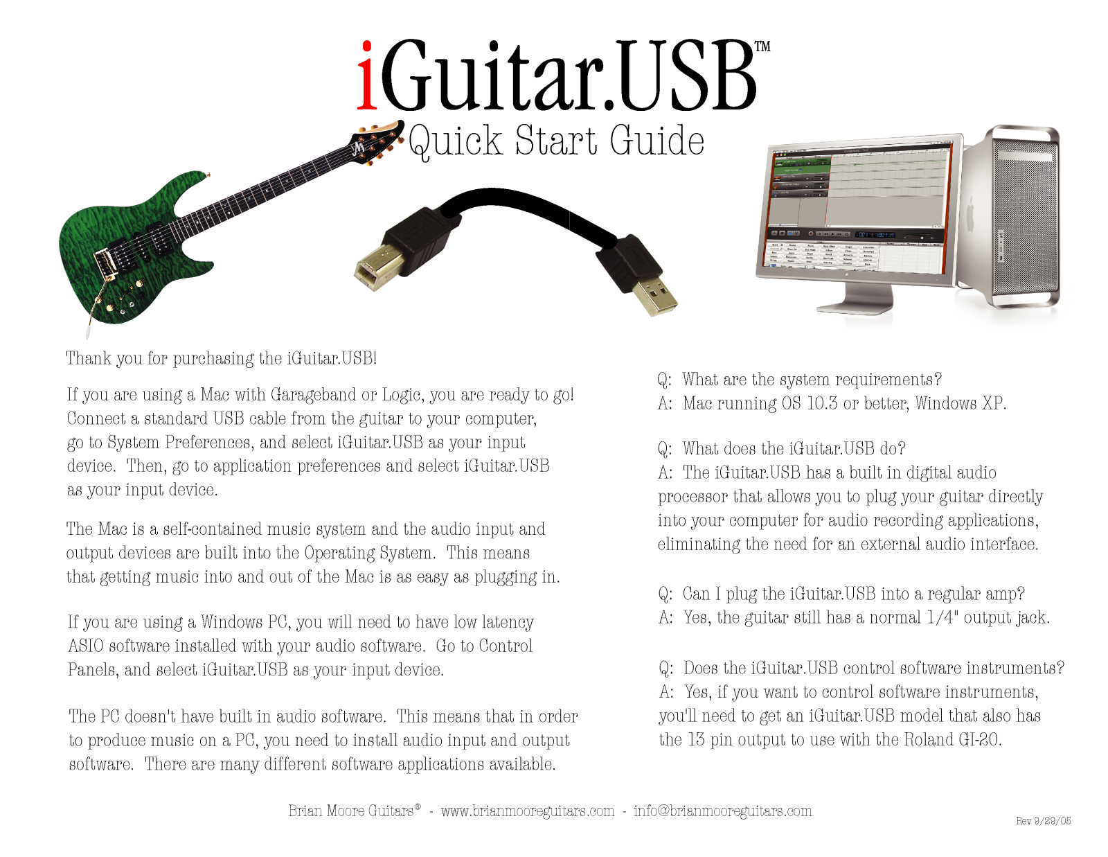 Brian Moore iGuitar9.13 Quick Start Guide - ManualMachine.com