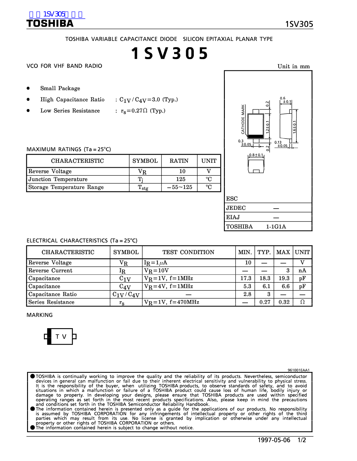 TOSHIBA 1SV305 Technical data