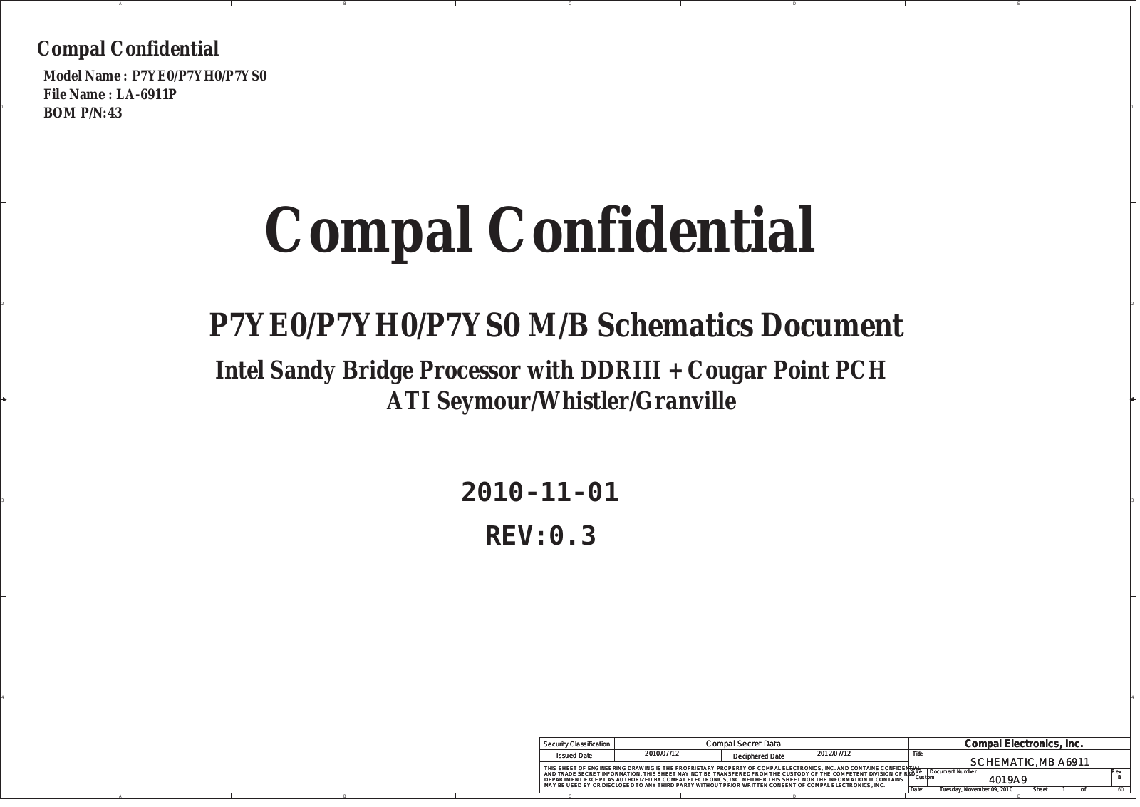 Compal LA-6911P P7YE0, Aspire 5750, Aspire 5750G, Aspire 7750, Aspire 7750G Schematic