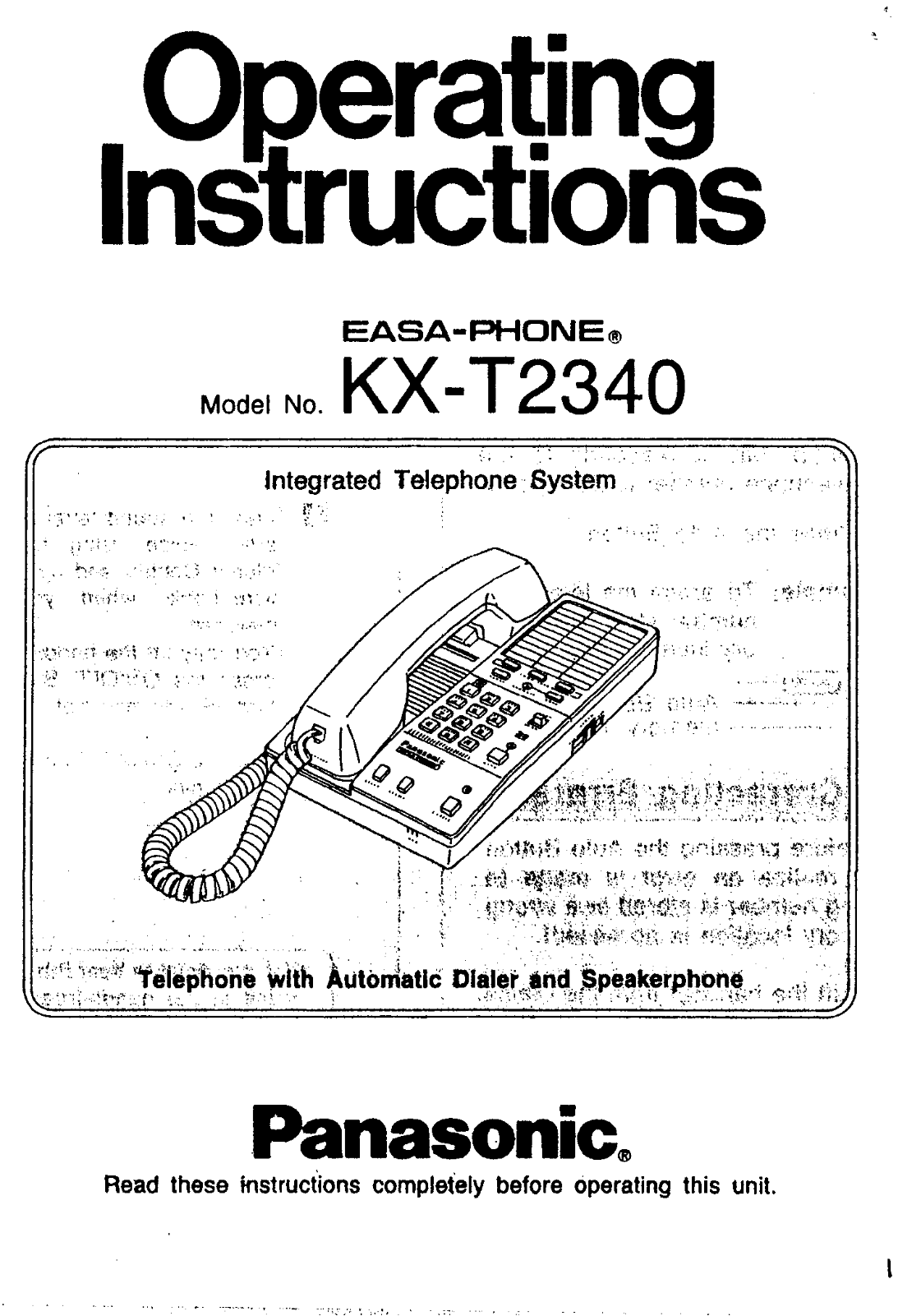 Panasonic kx-t2340 Operation Manual