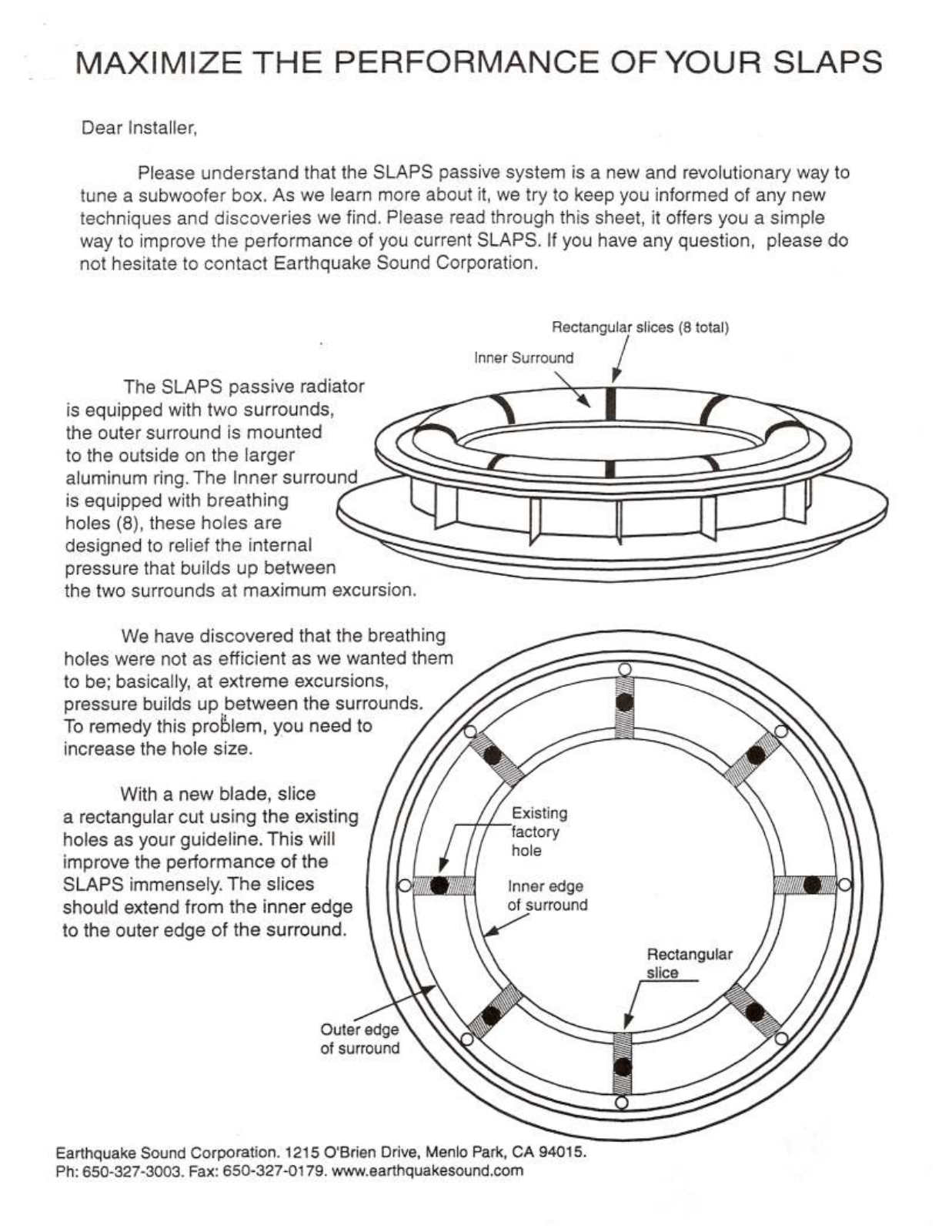 Earthquake Sound SLAPS Owners Manual