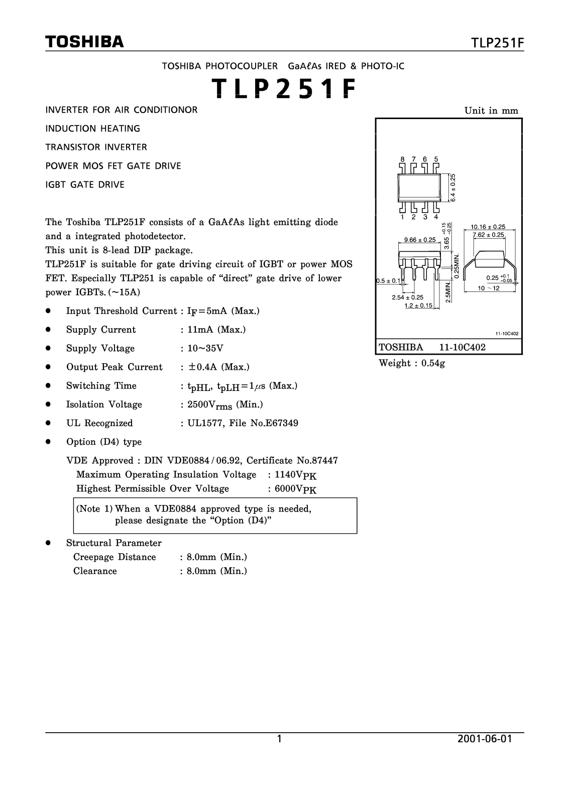 TOSHIBA TLP251F Technical data