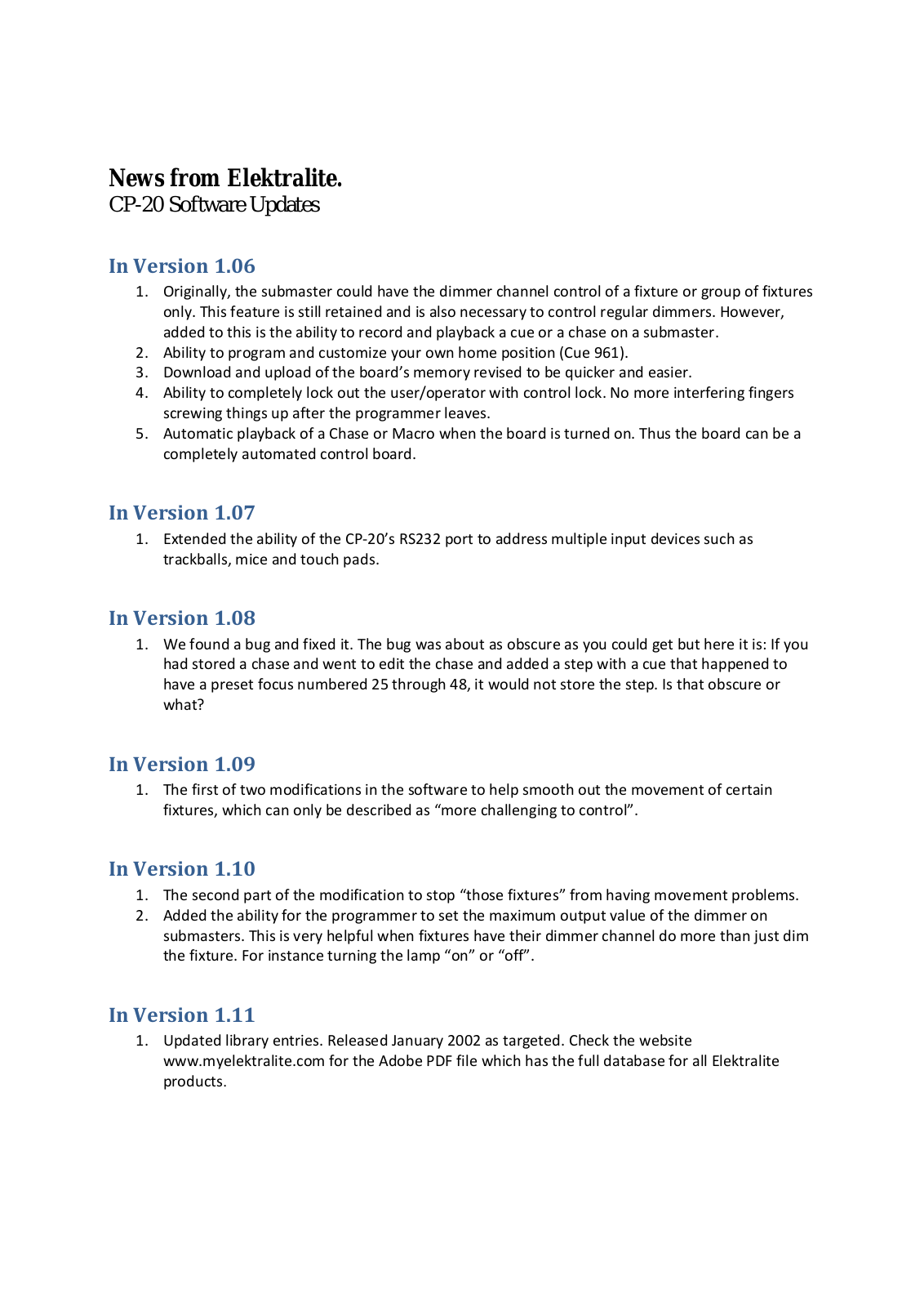 elektraLite CP20xt User Manual