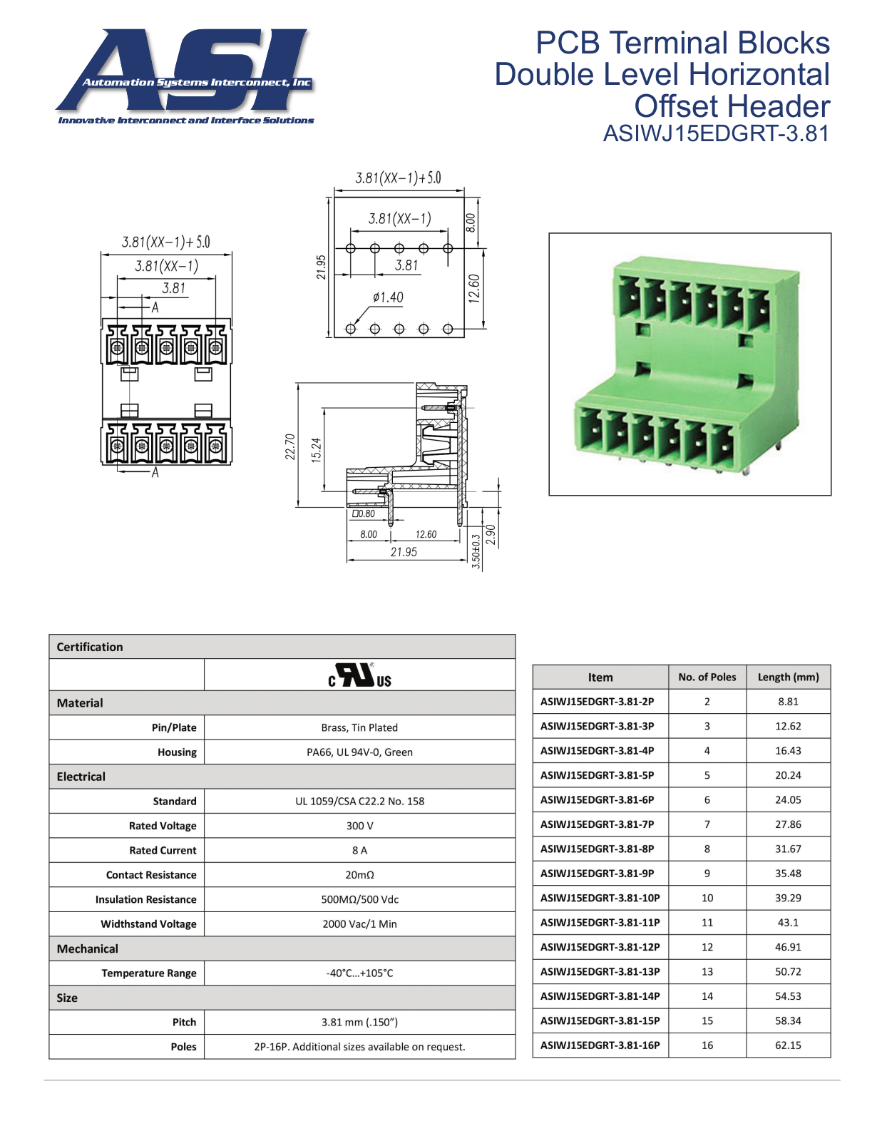 ASI-Automation Systems Interconnect ASIWJ15EDGRT-3.81 Data Sheet