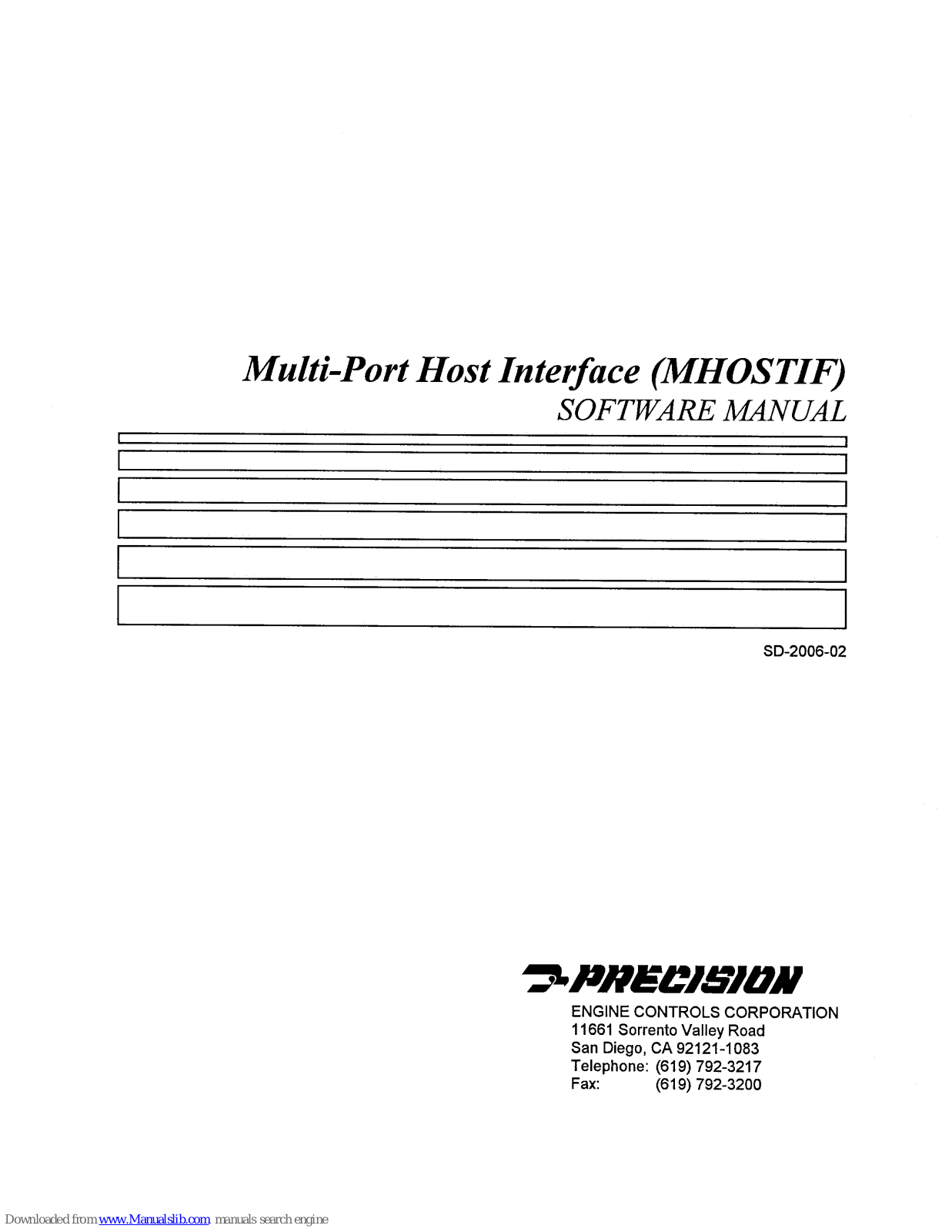 Precision Engine Controls Corporation SD-2006-02, MHOSTIF Software Manual