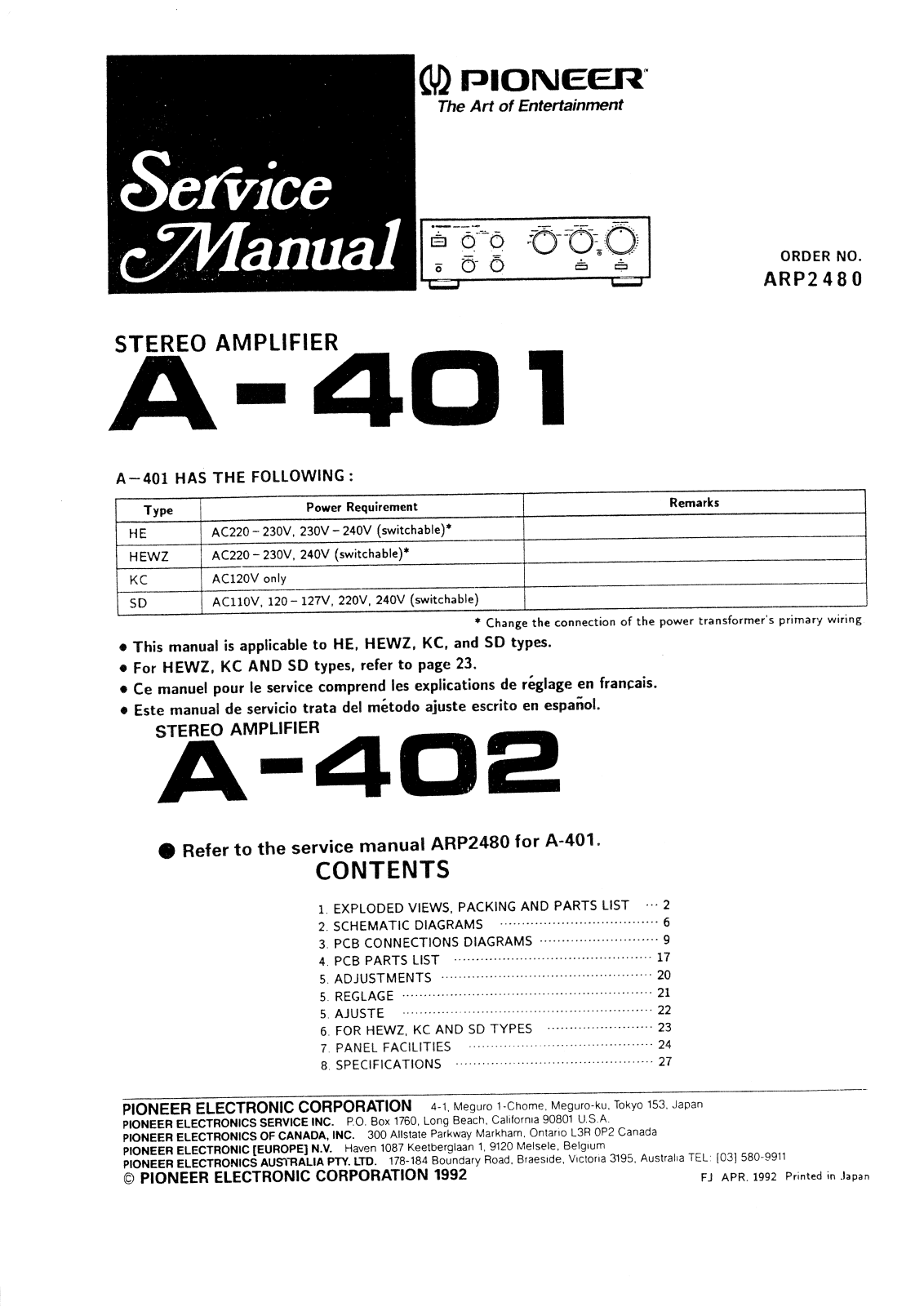 Pioneer A-401 Service manual