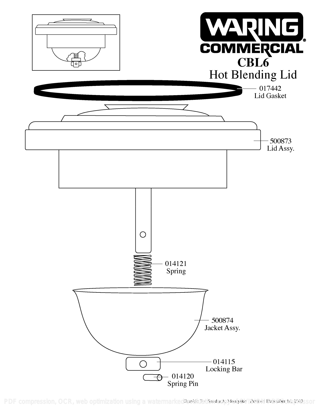 Waring CBL6 Parts List