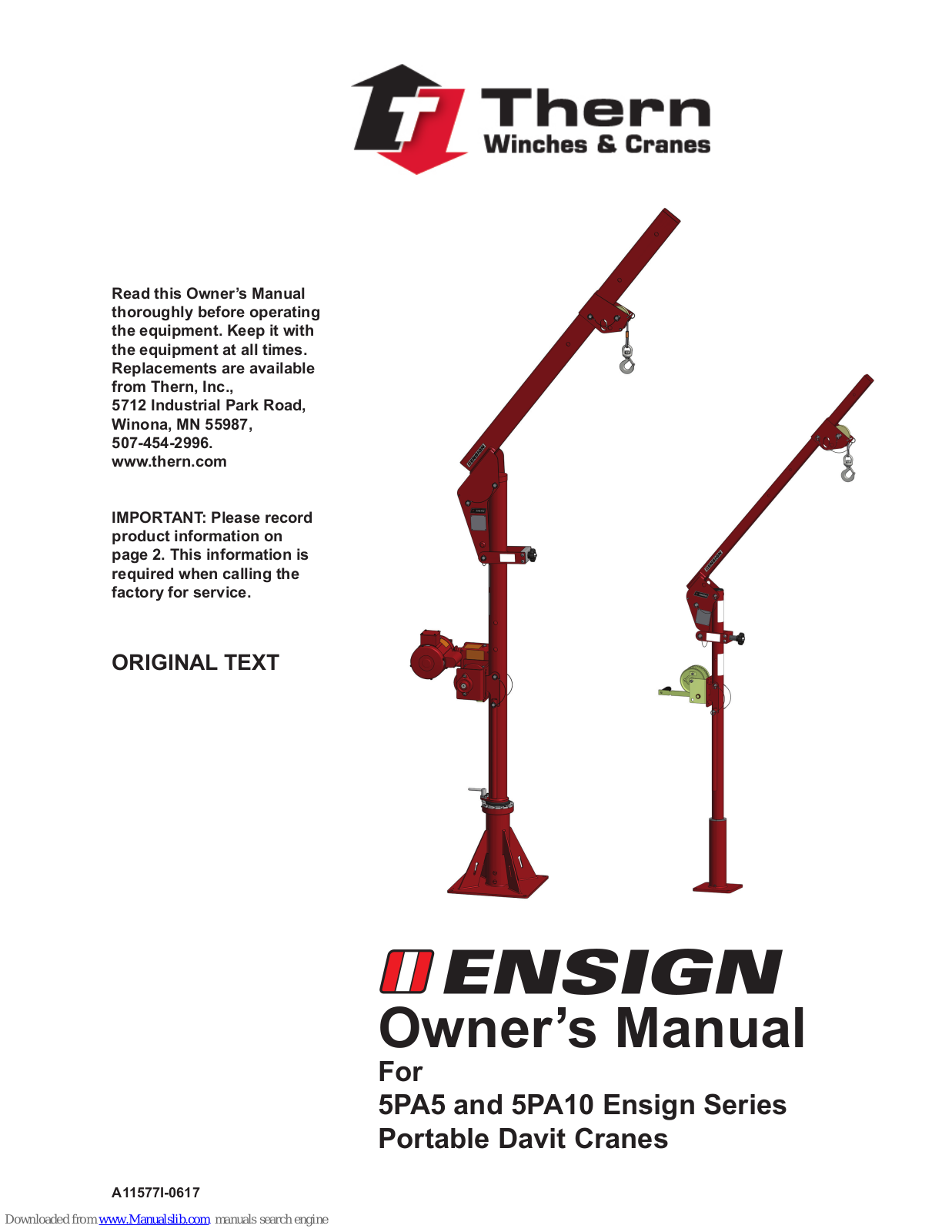 Thern Ensign Series, 5PA10, 5PA5 Owner's Manual