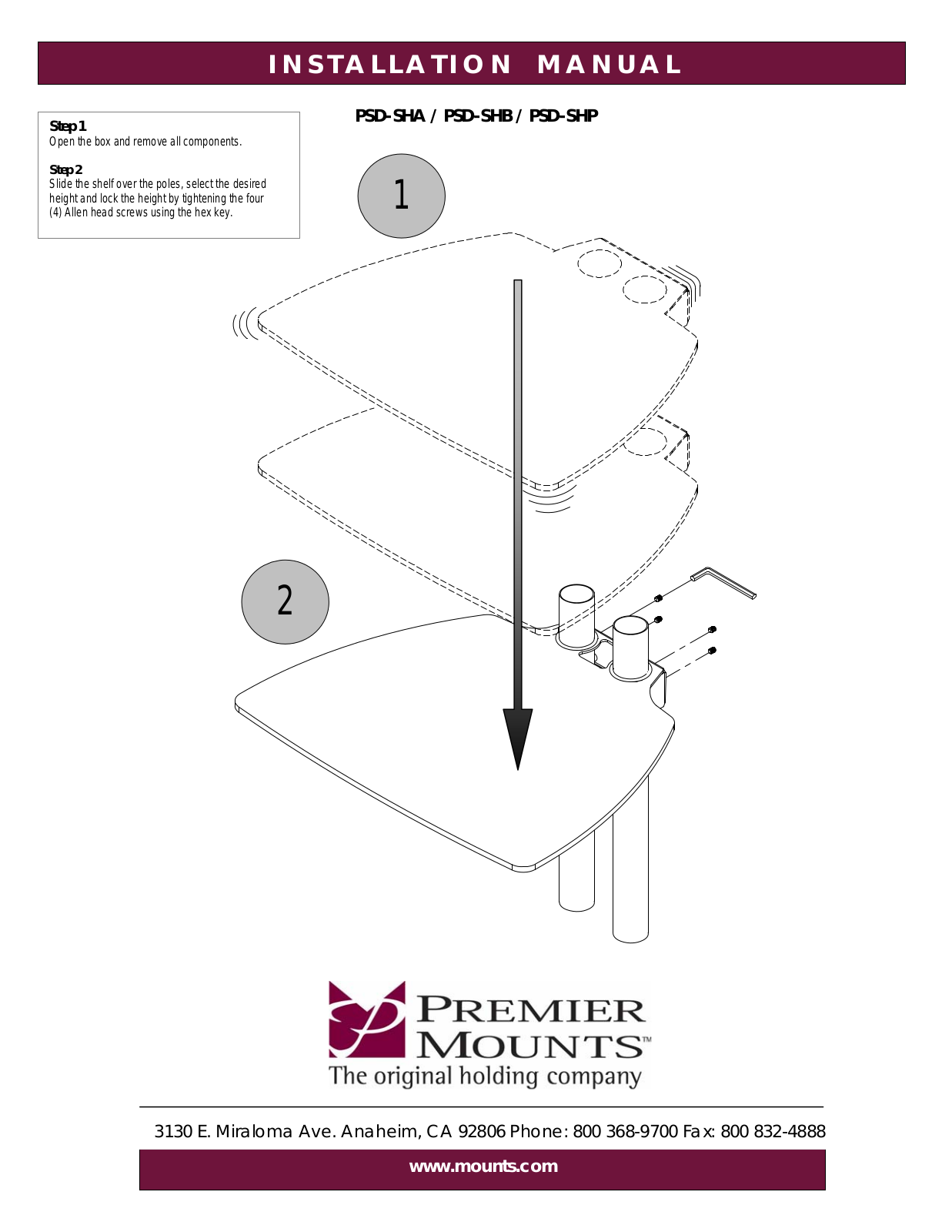 Premier Mounts PSD-SHB Installation Guide - ManualMachine.com