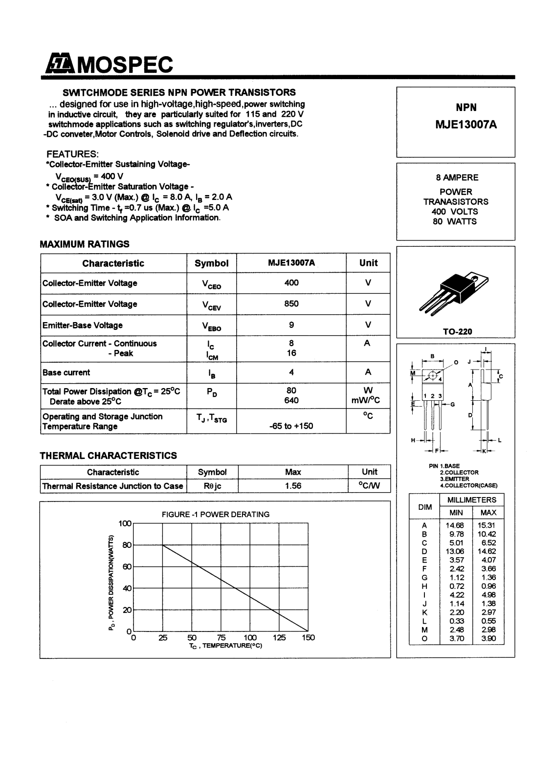 MOSPEC MJE13007A Datasheet