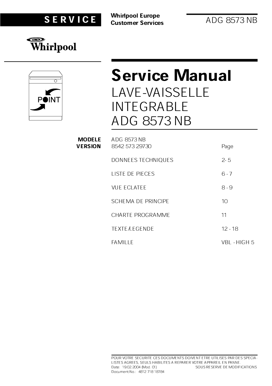 WHIRLPOOL ADG 8573 User Manual