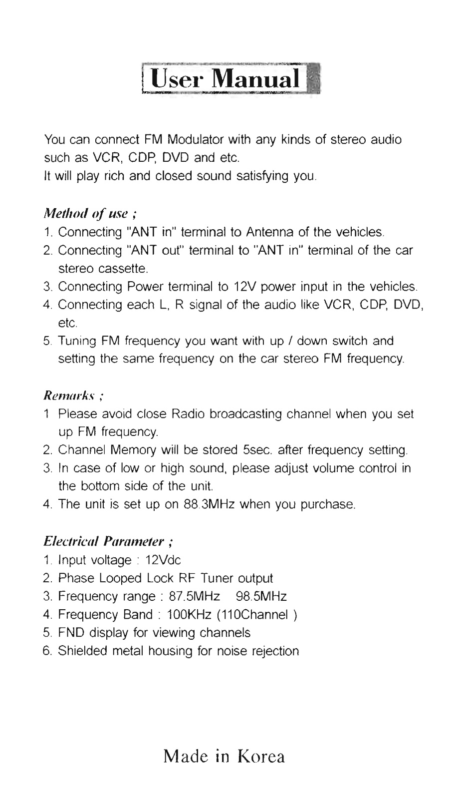 Power Acoustik EFM-100 Owners Manual