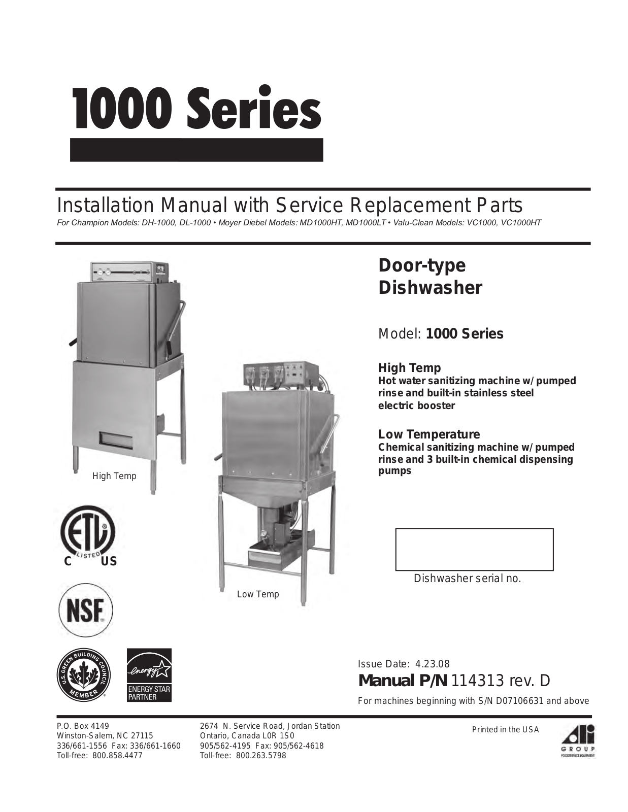 Moyer Diebel 1000HT Installation  Manual