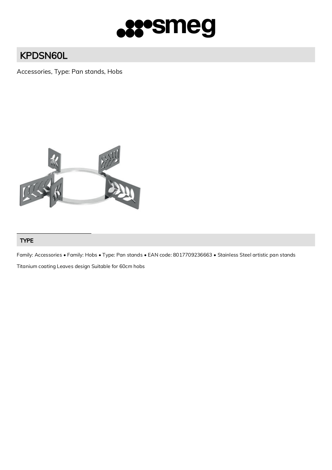 Smeg KPDSN60L Technical sheet