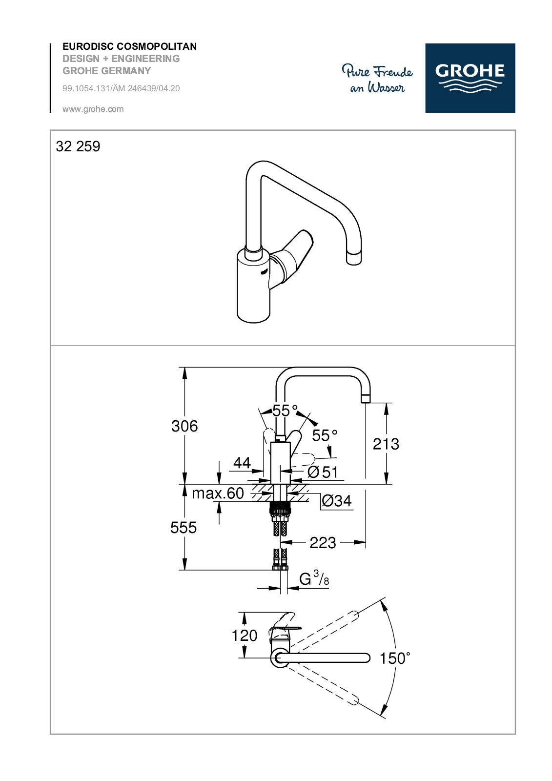 Grohe Eurodisc Cosmopolitan Cosmo 32259003 User manual