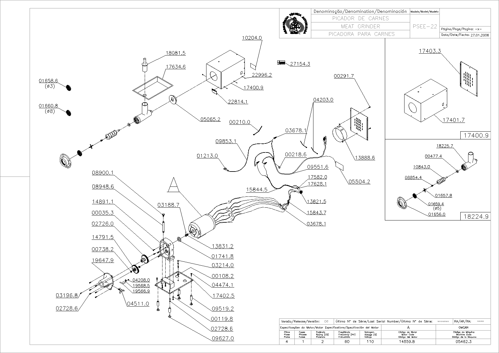 Omcan Food Machinery PSEE-22 Parts List