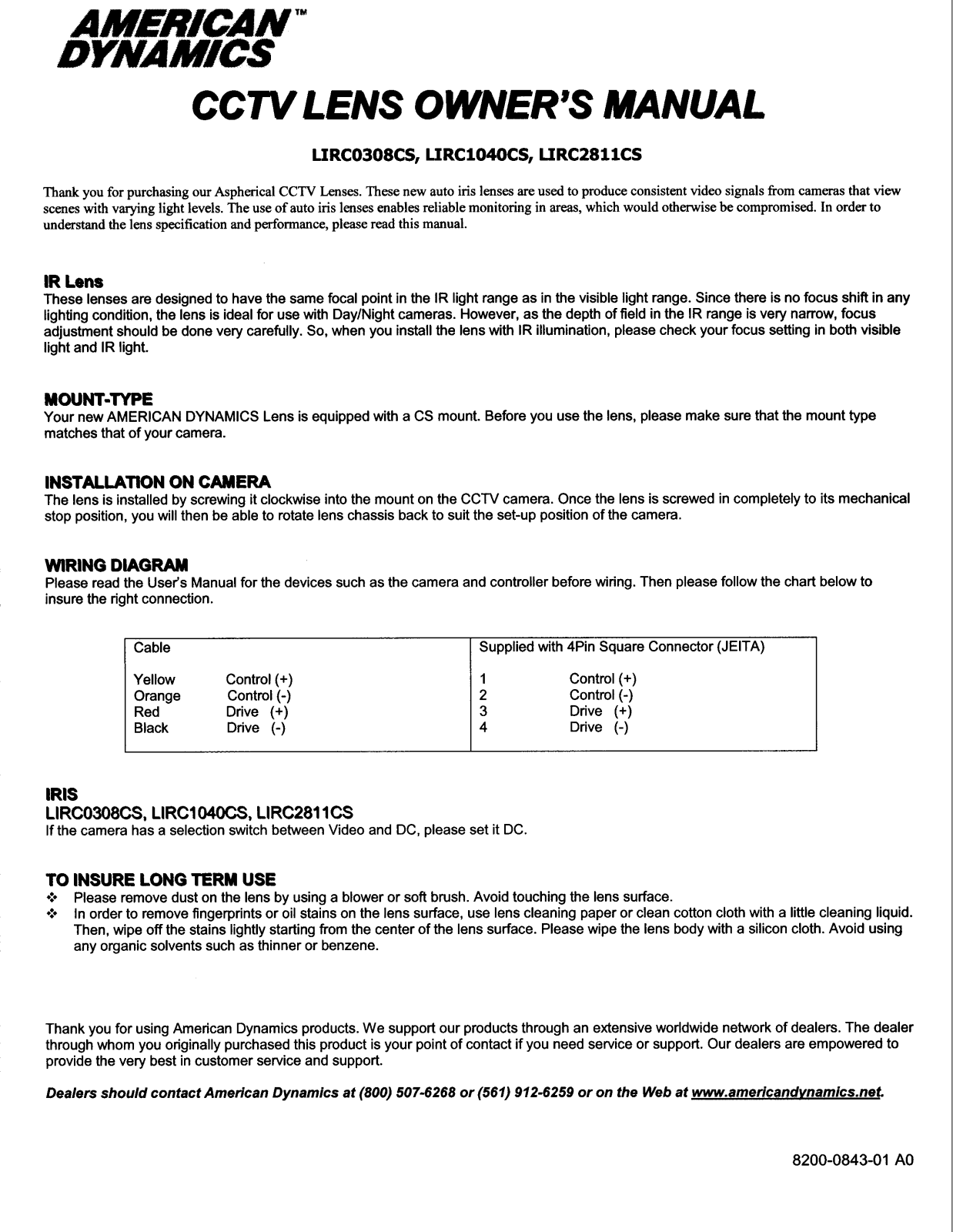 American Dynamics LIRC1040CS, LIRC2811CS User Manual