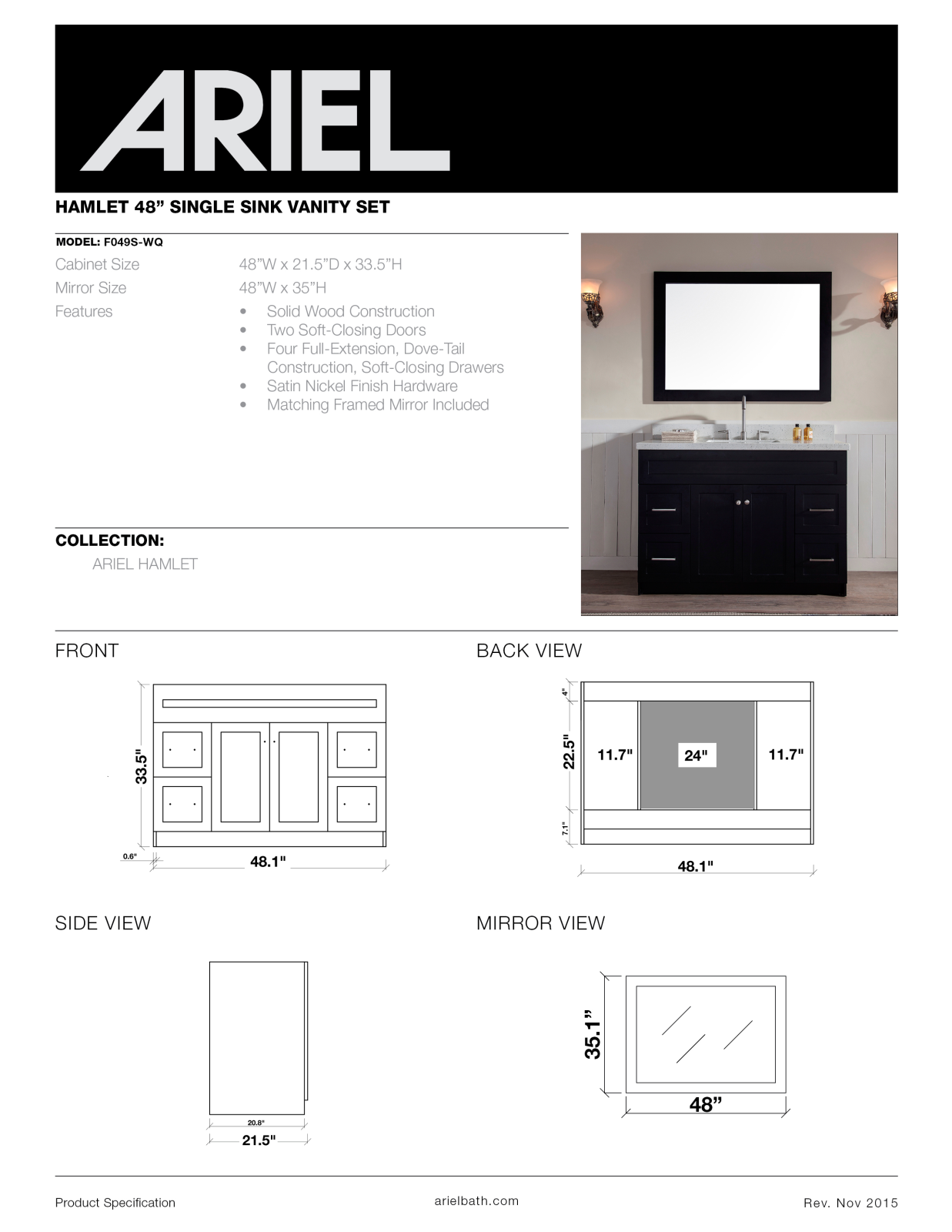 Ariel F049SWQVOGRY Specifications