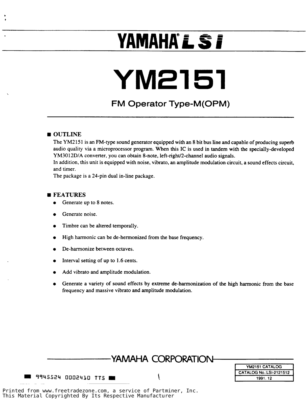 Yamaha YM2151 Datasheet