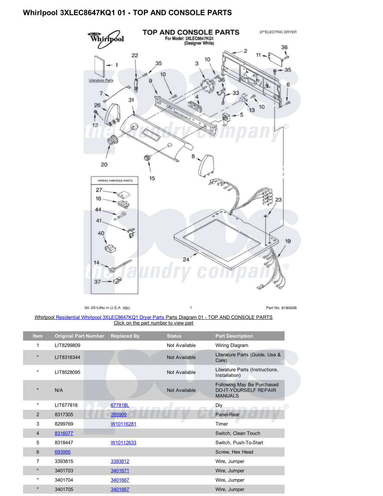 Whirlpool 3XLEC8647KQ1 Parts Diagram