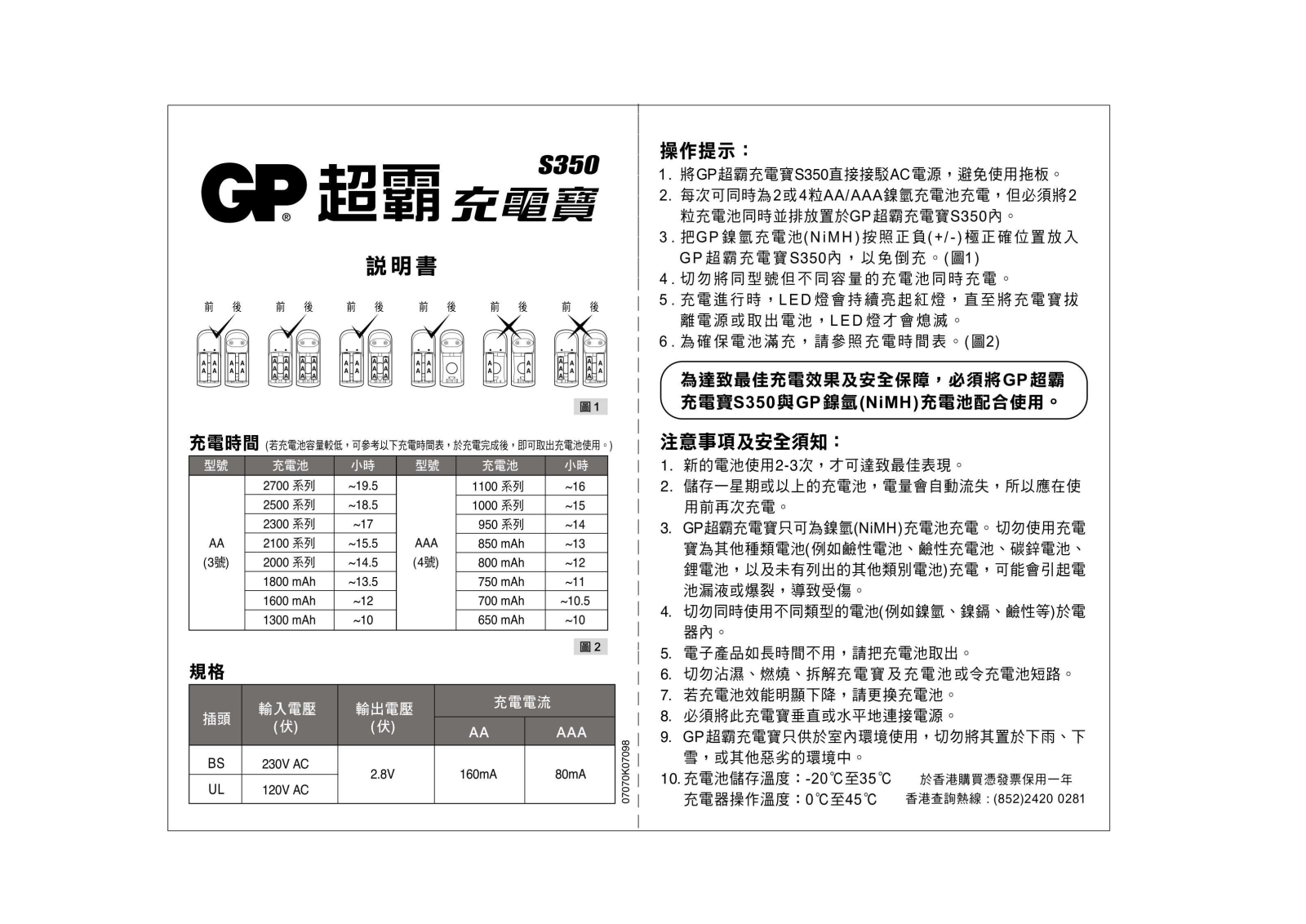 Gp batteries S350 User Manual