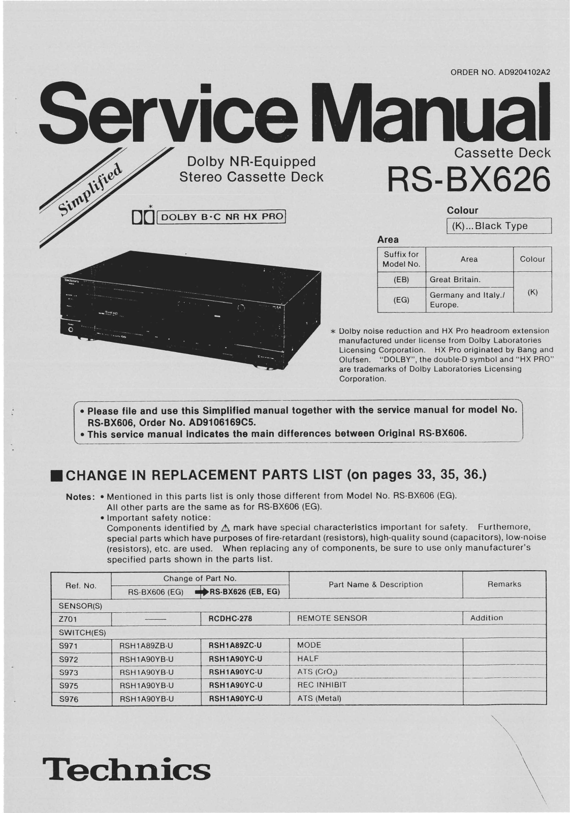 Technics RS-BX-626 Service Manual