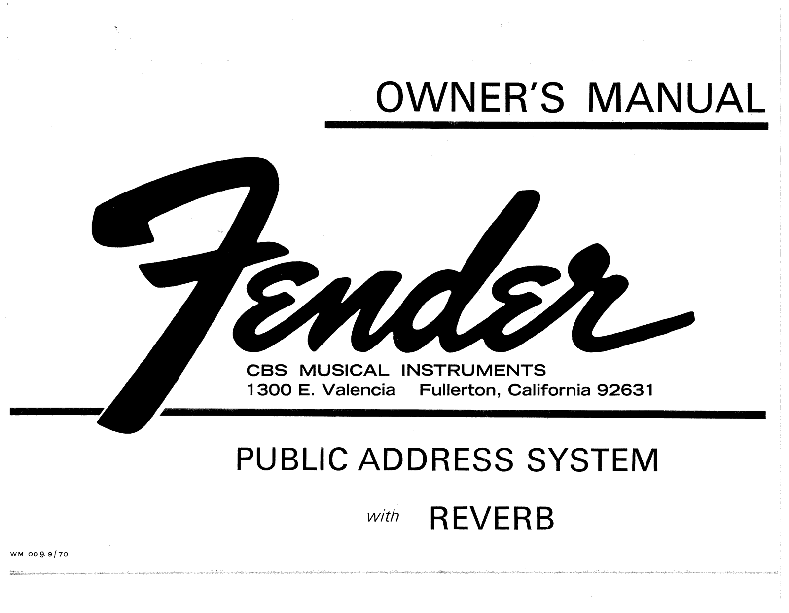 Fender Public Address System with Reverb Owner's Manual