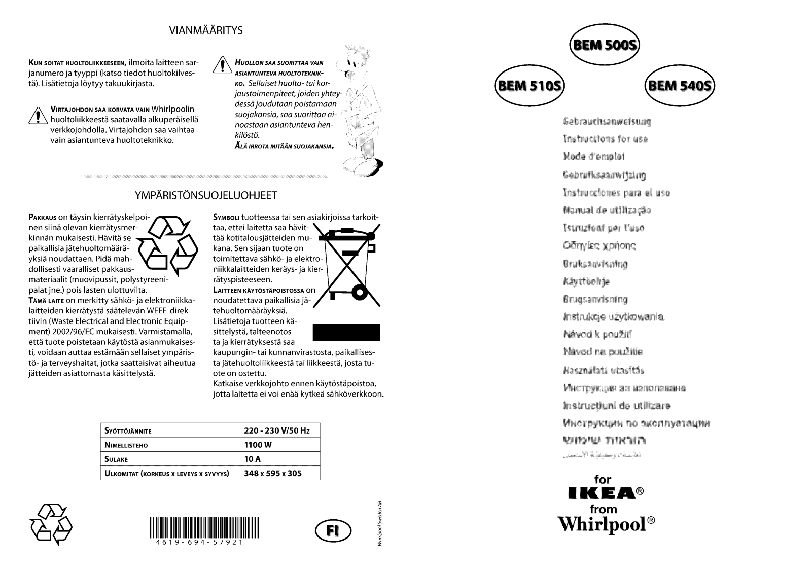 IKEA BEM 510S User Manual