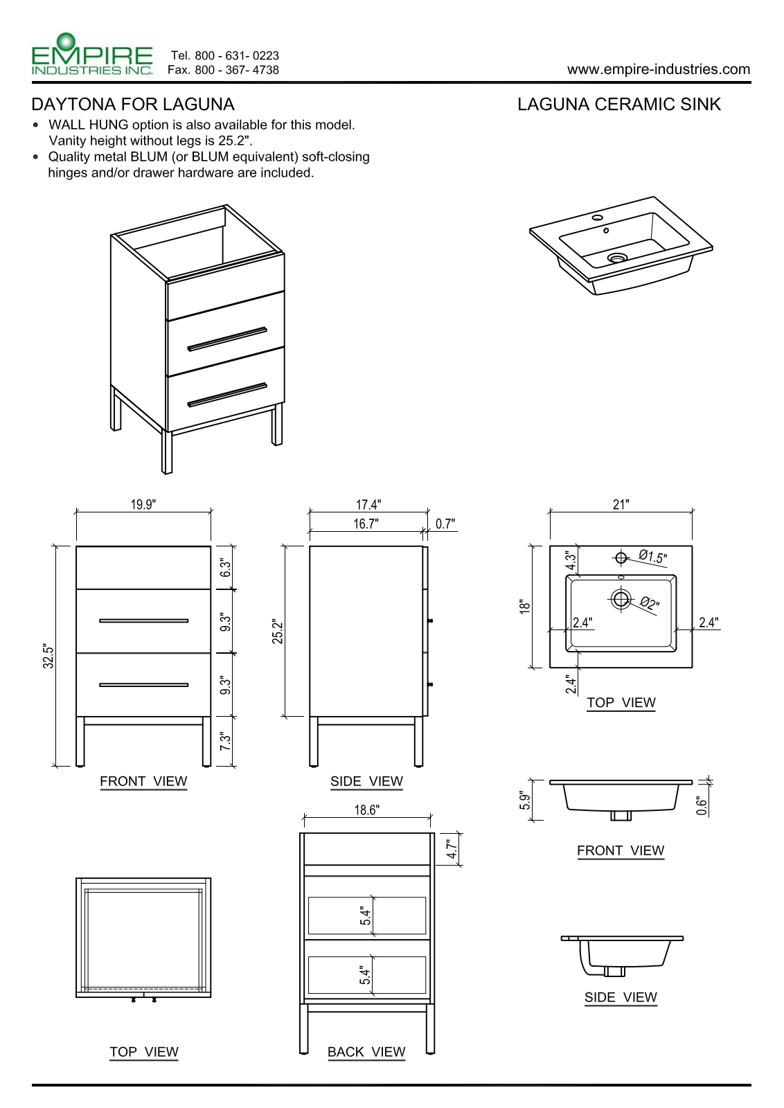 Empire Industries D3L2102BWS Specs