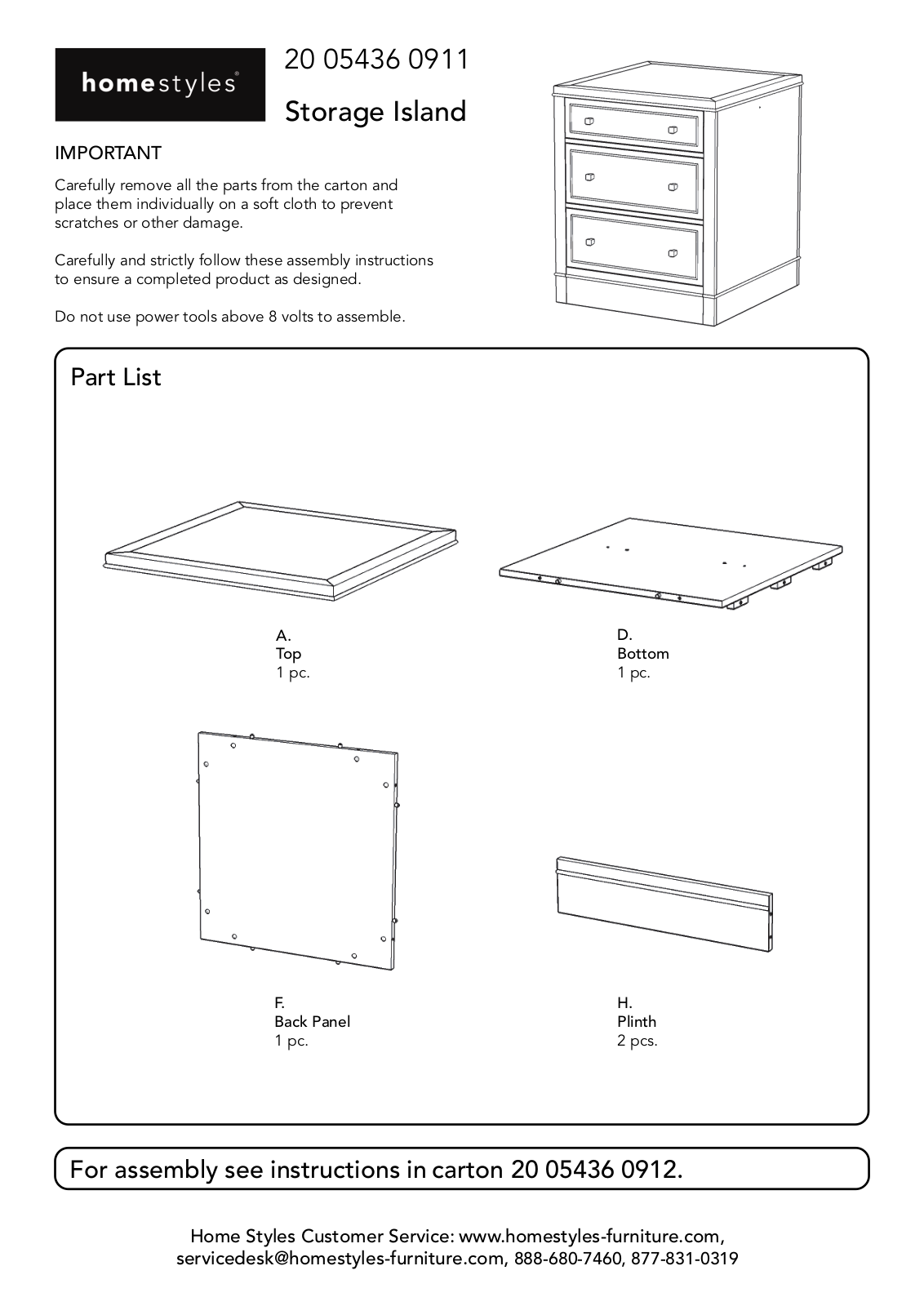 Homestyles 20 05436 0911 Assembly Instructions