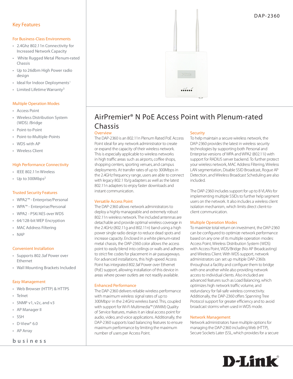 D-Link DAP-2360 Product Data Sheet