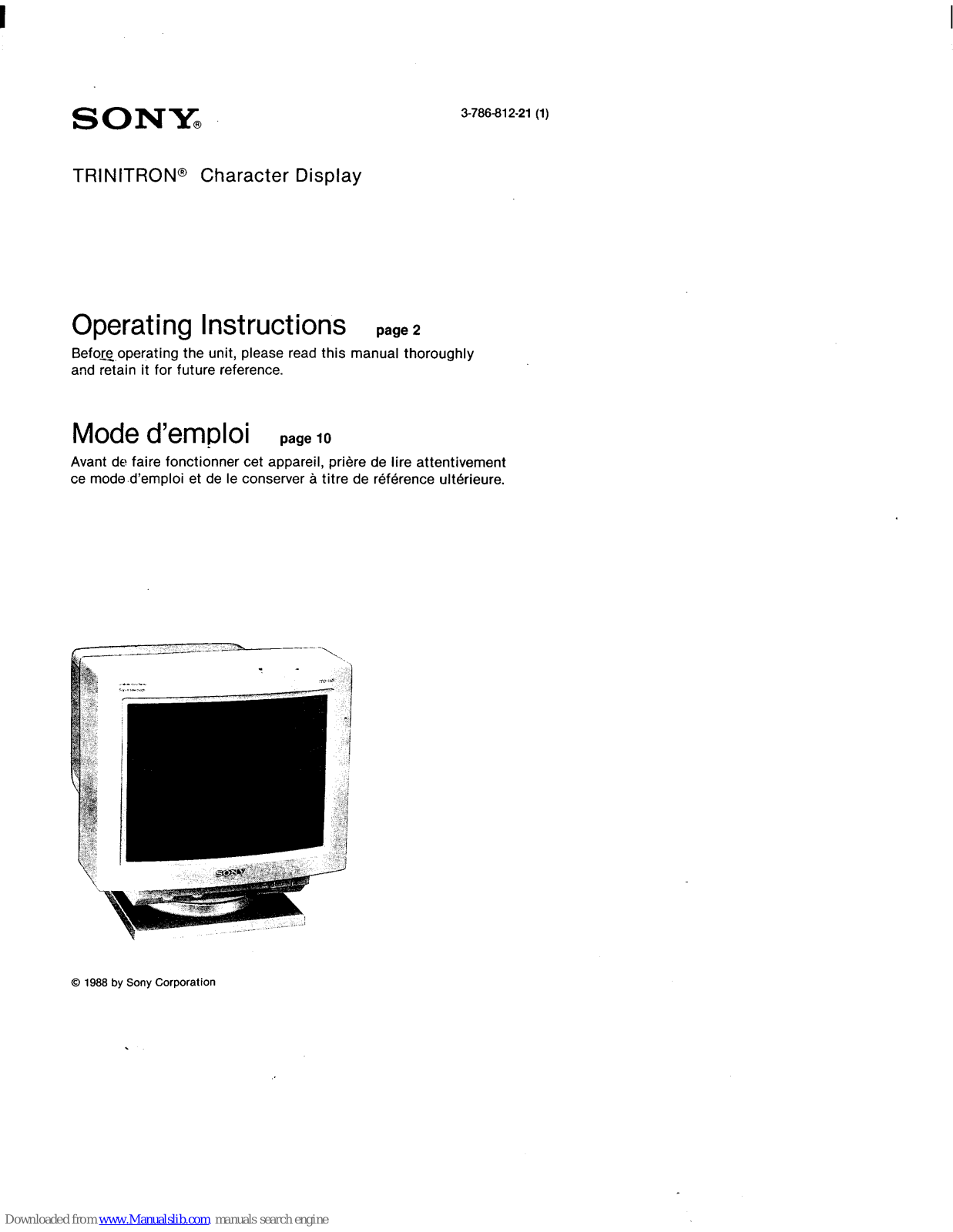 Sony CPD-1320UC2 Operating Instructions (primary manual) Operating Instructions Manual