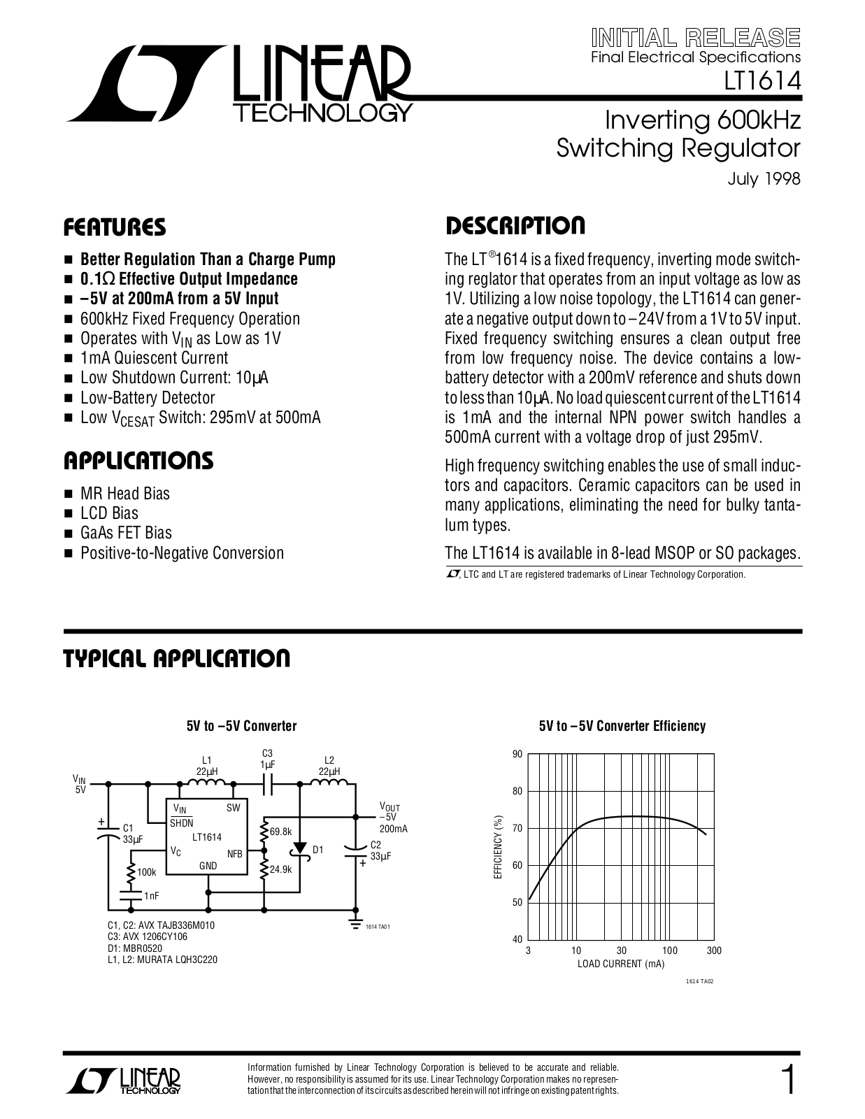 Linear Technology LT1614 Datasheet