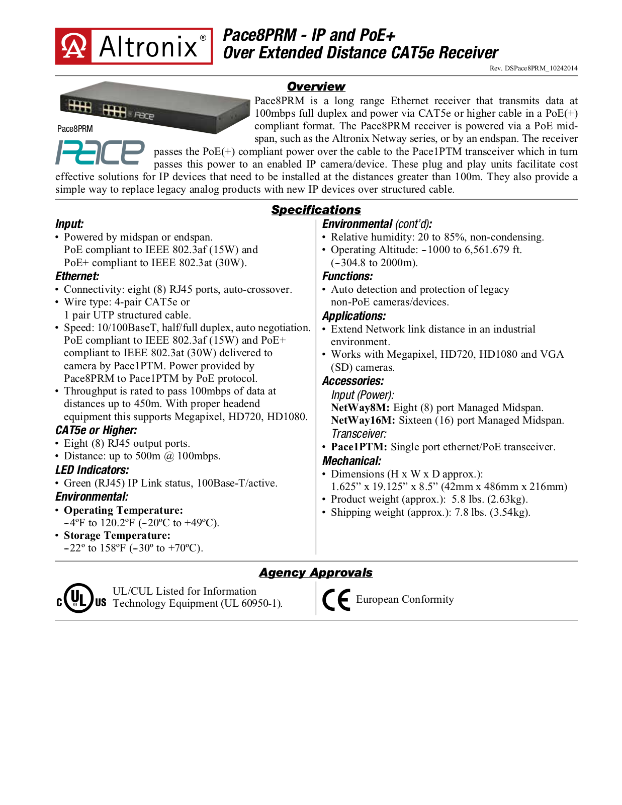 Altronix PACE8PRM Specsheet