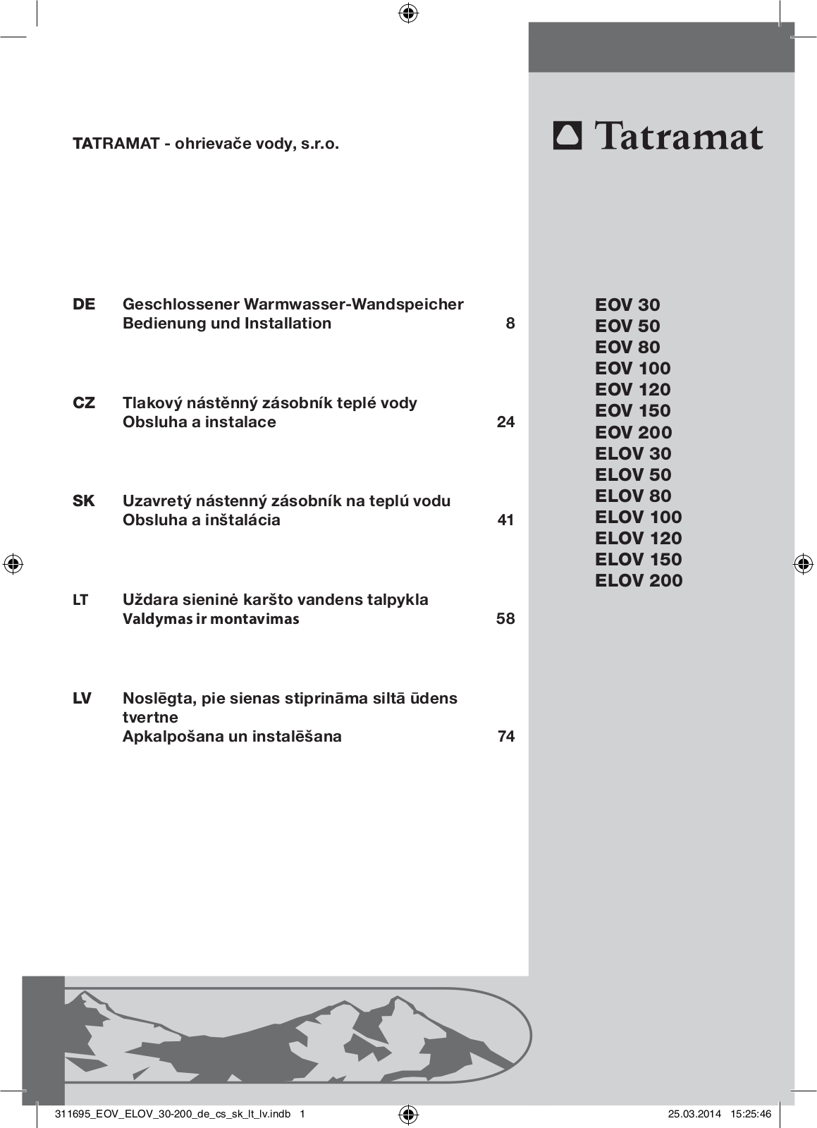 Tatramat ELOV 80, ELOV 50, ELOV 30, ELOV 200, ELOV 100 User Manual