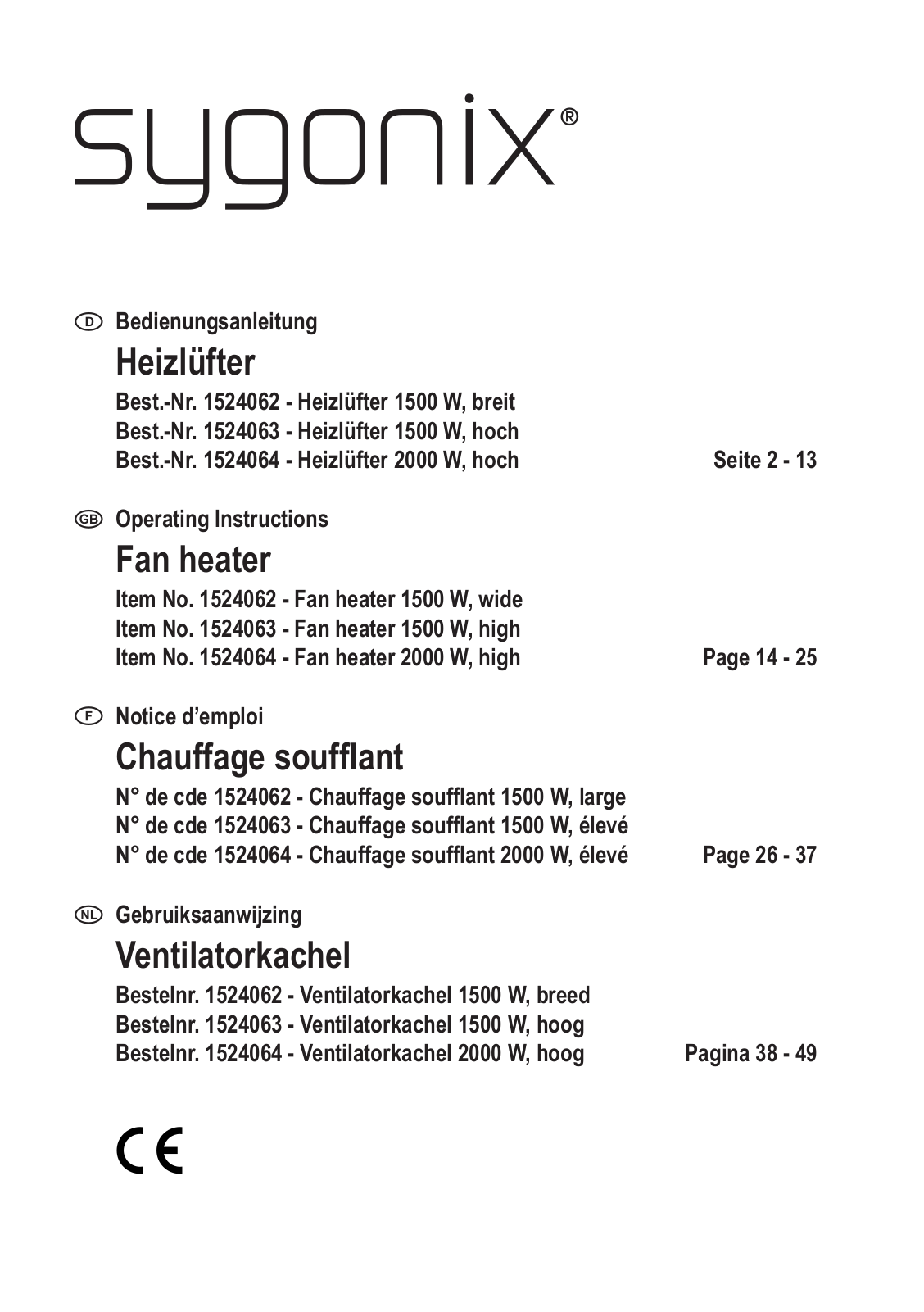 Sygonix Fan heater Operating instructions