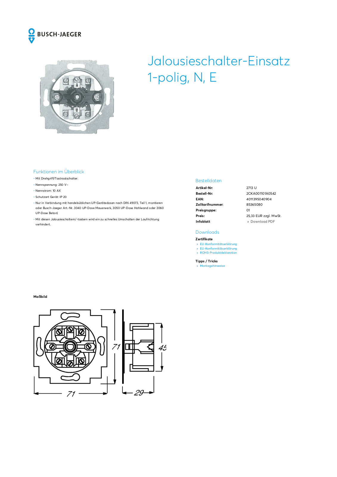 Busch-Jaeger 2713 U User Manual