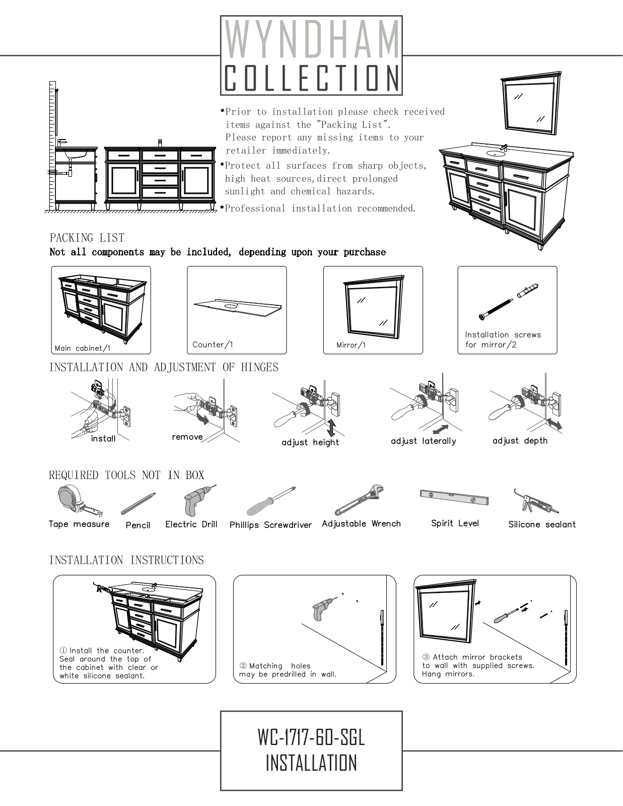 Wyndham Collection WCV171760SWHCXSXXMXX Installation Manual