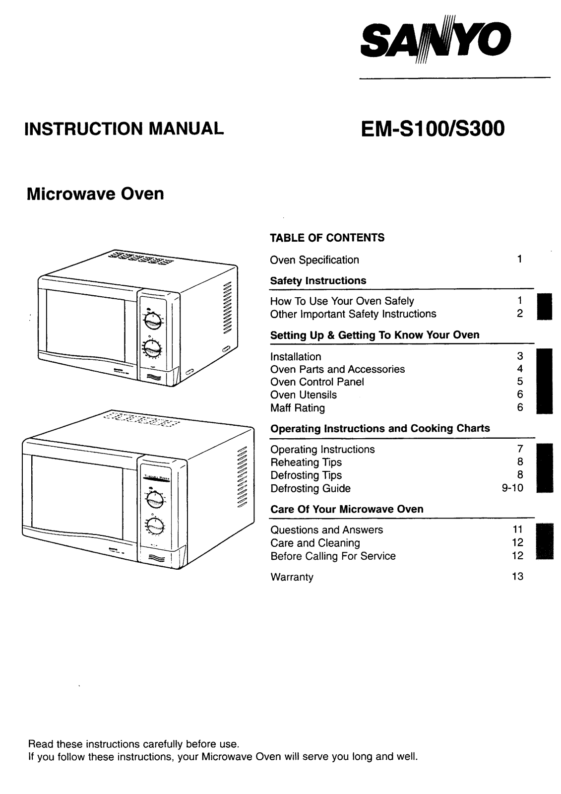 Sanyo EM-S300, EM-S100 Instruction Manual